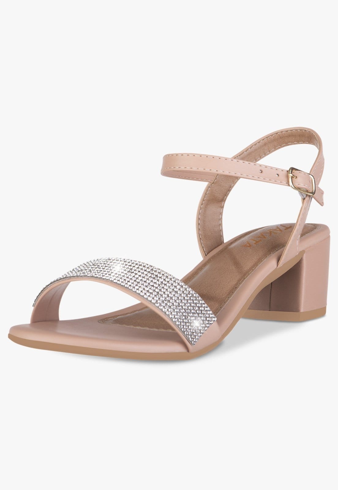 Sandália Feminina Salto Baixo Bloco Grosso Casual Confortável Brilho Strass