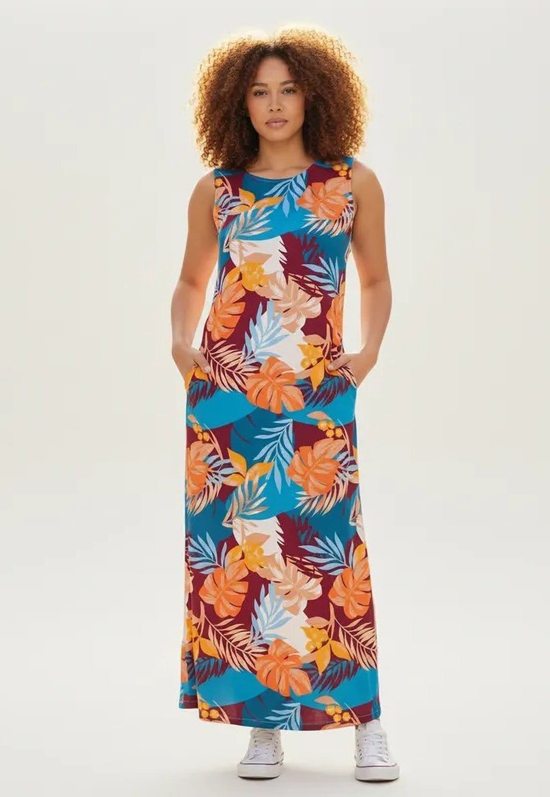 Vista principal Vestido CabanaFree Longo Plano com Bolso Estampa Aurora Profunda Cabanafree estampado