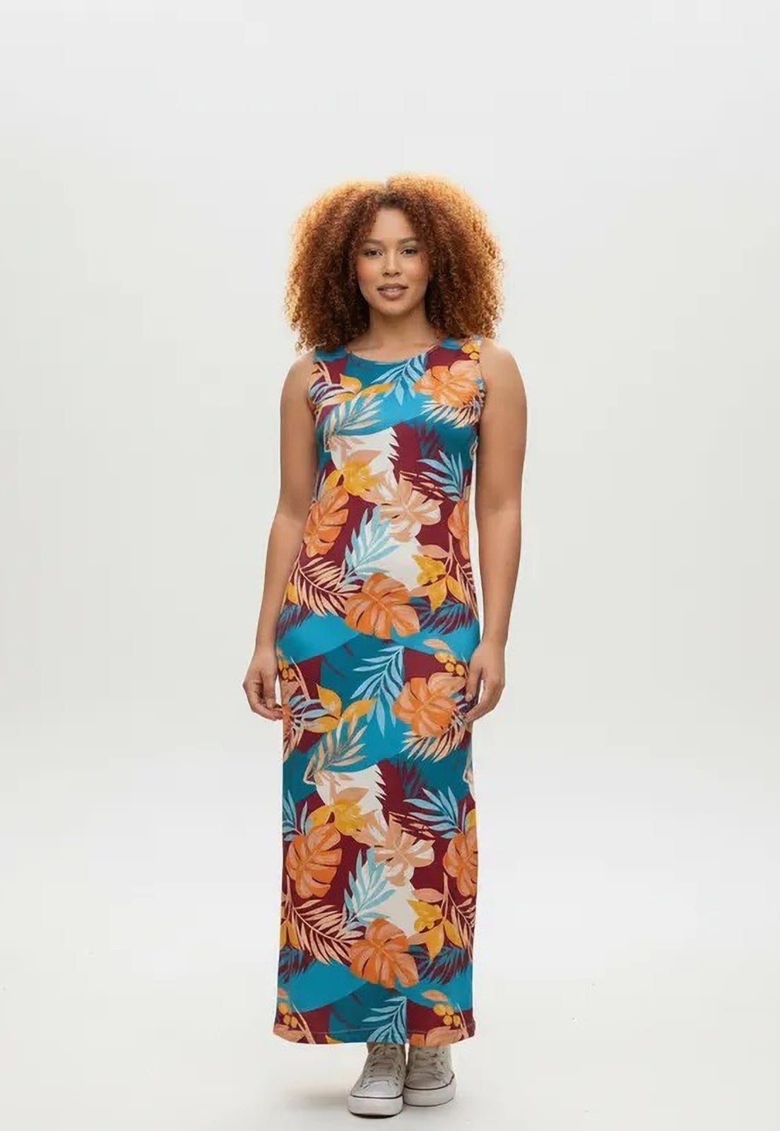 Vista 2 Vestido CabanaFree Longo Plano com Bolso Estampa Aurora Profunda Cabanafree estampado