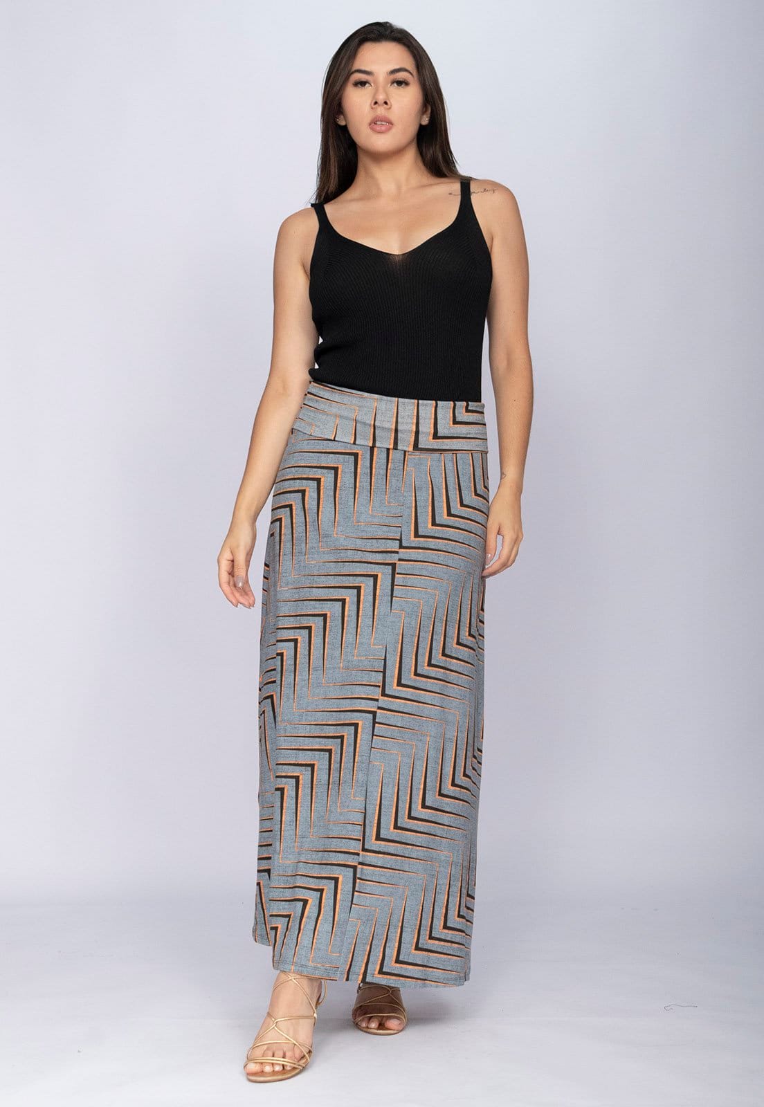 Vista 2 Saia CabanaFree Longa Malha SAZ Estampa Murici Cabanafree azul/estampado