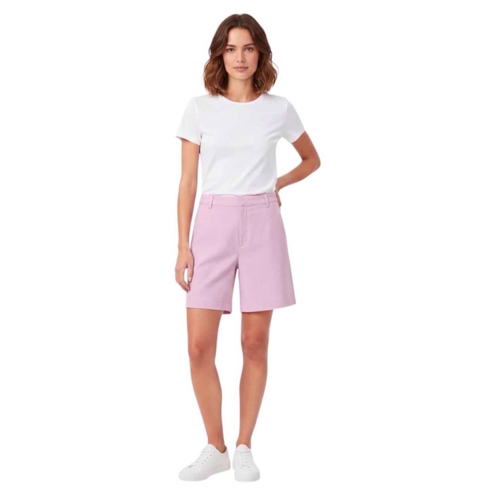 Vista principal Bermuda Linho Marrom Triton rosa