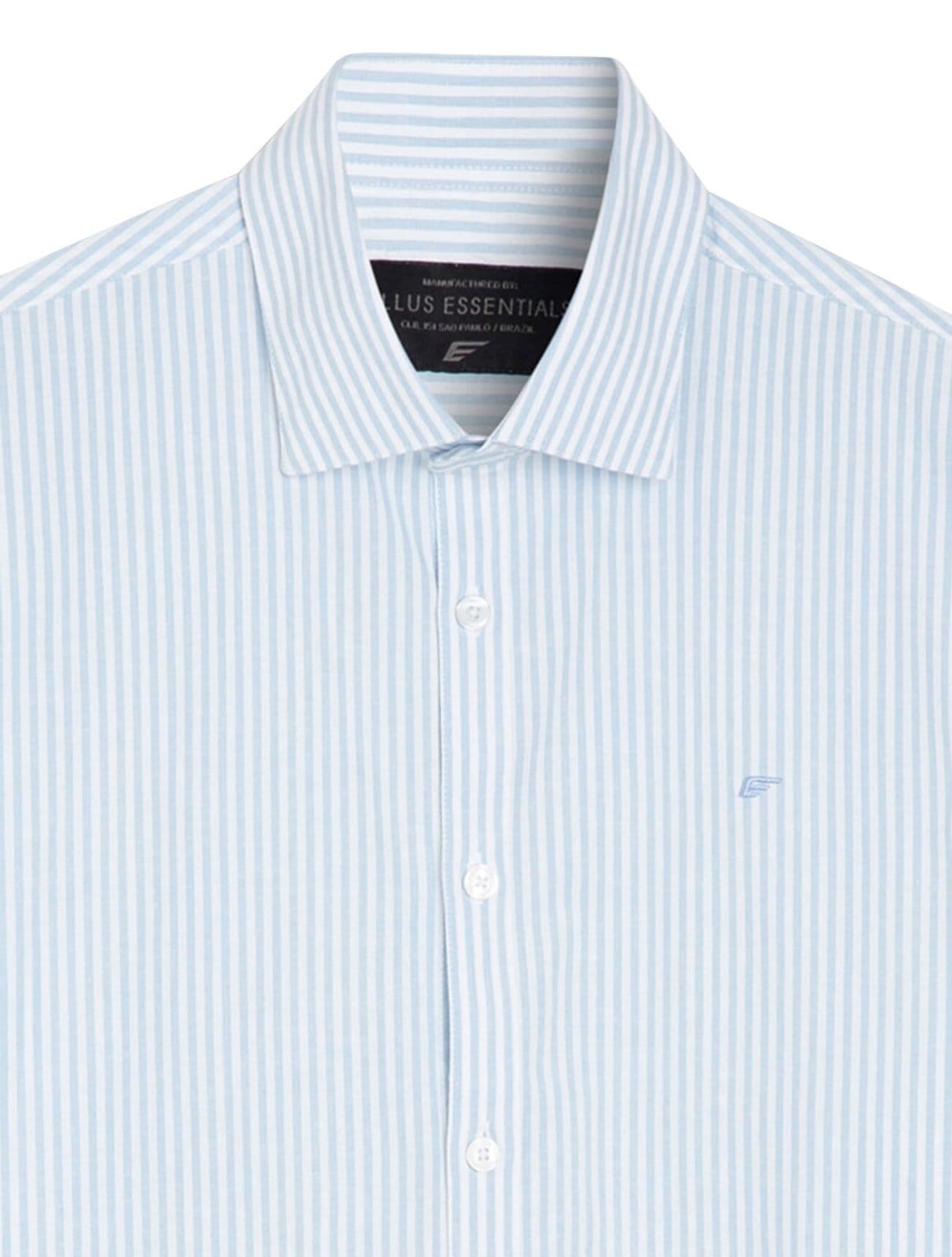 Vista 2 Camisa Ellus Masculina Tricoline LY Slim Midi Stripe Button Down Branco Claro Ellus azul