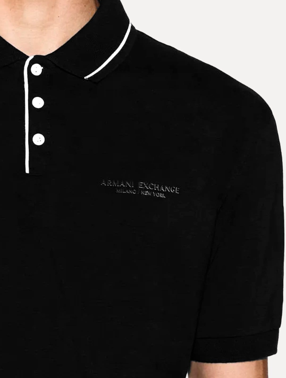 Vista 2 Polo Armani Exchange Masculina Regular Fit Jersey Preta Armani Exchange preto