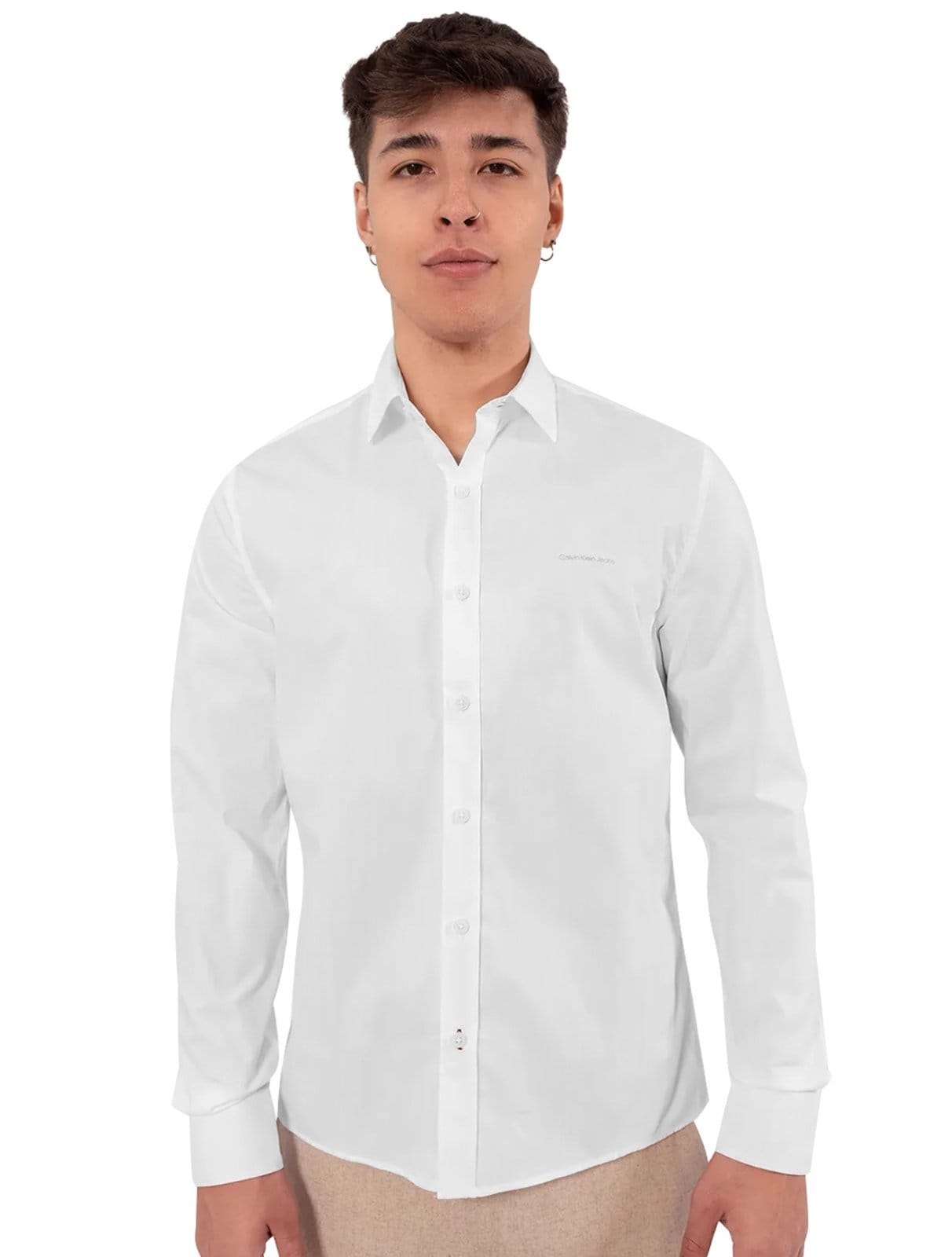 Camisa Calvin Klein Jeans Masculina Regular Plain Grey Logo Branca