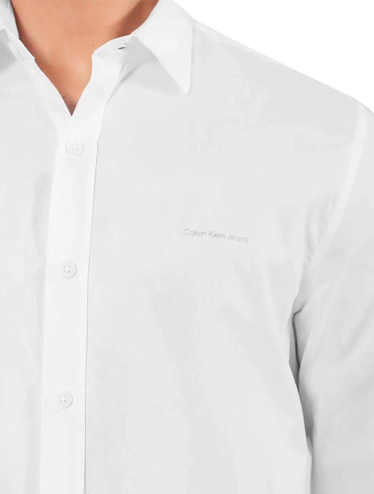 Vista 2 Camisa Calvin Klein Jeans Masculina Regular Plain Grey Logo Branca Calvin Klein branco grey