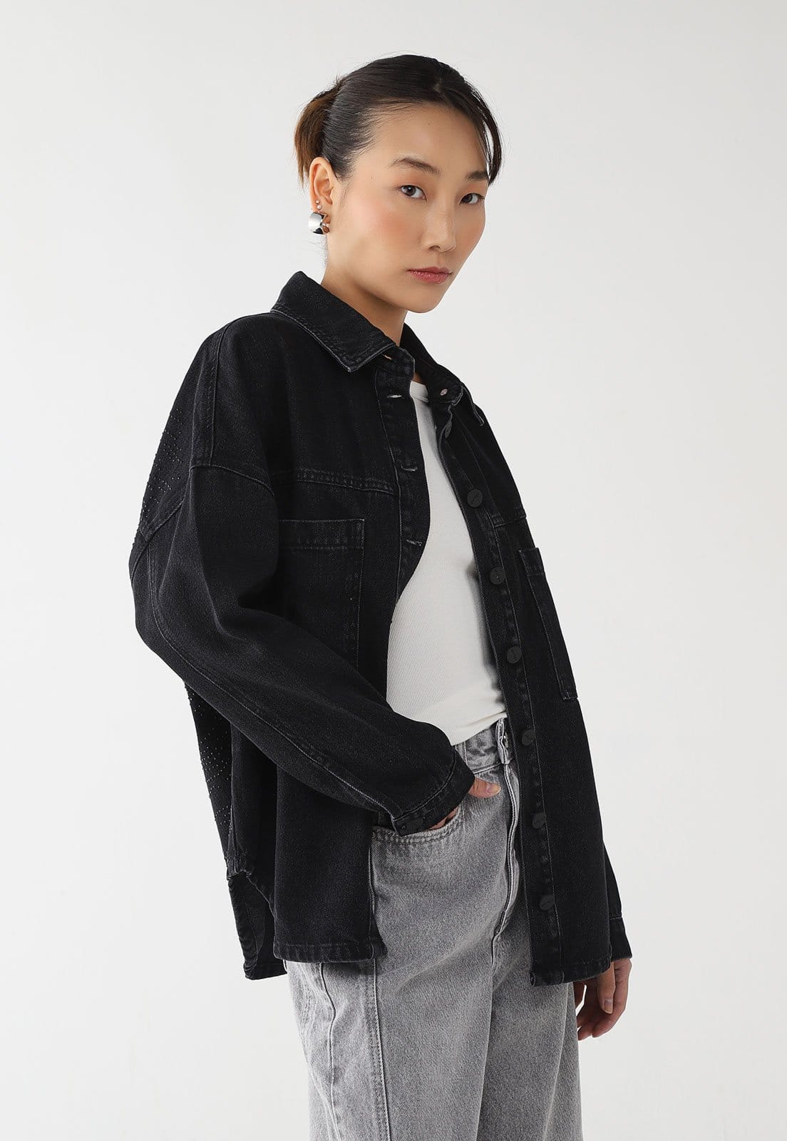 Camisa Jeans Feminina Lez a Lez Oversized Preta
