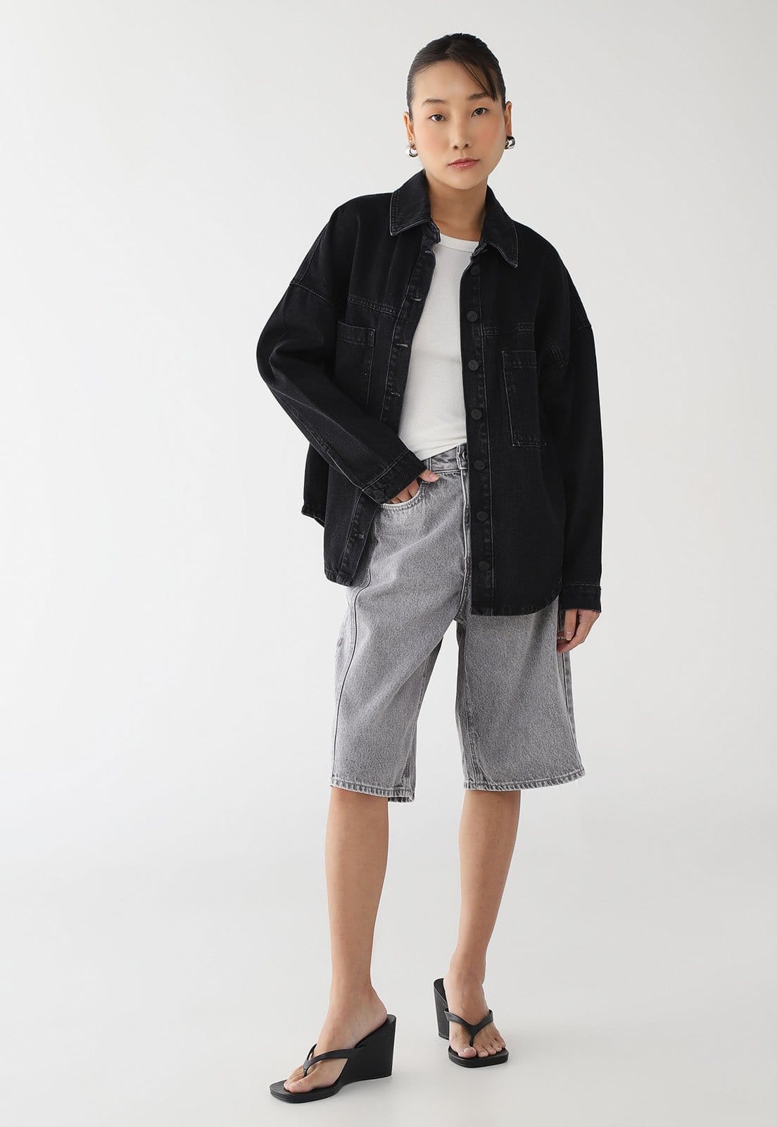 Camisa Jeans Feminina Lez a Lez Oversized Preta - 2