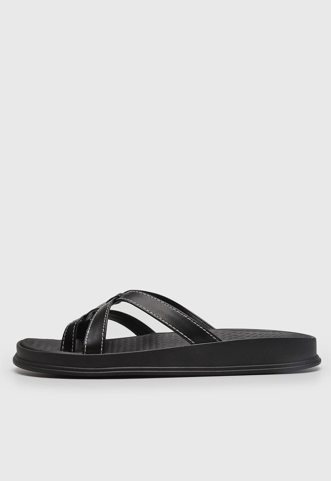 Rasteira Feminina Moleca Tiras Cruzadas Preta