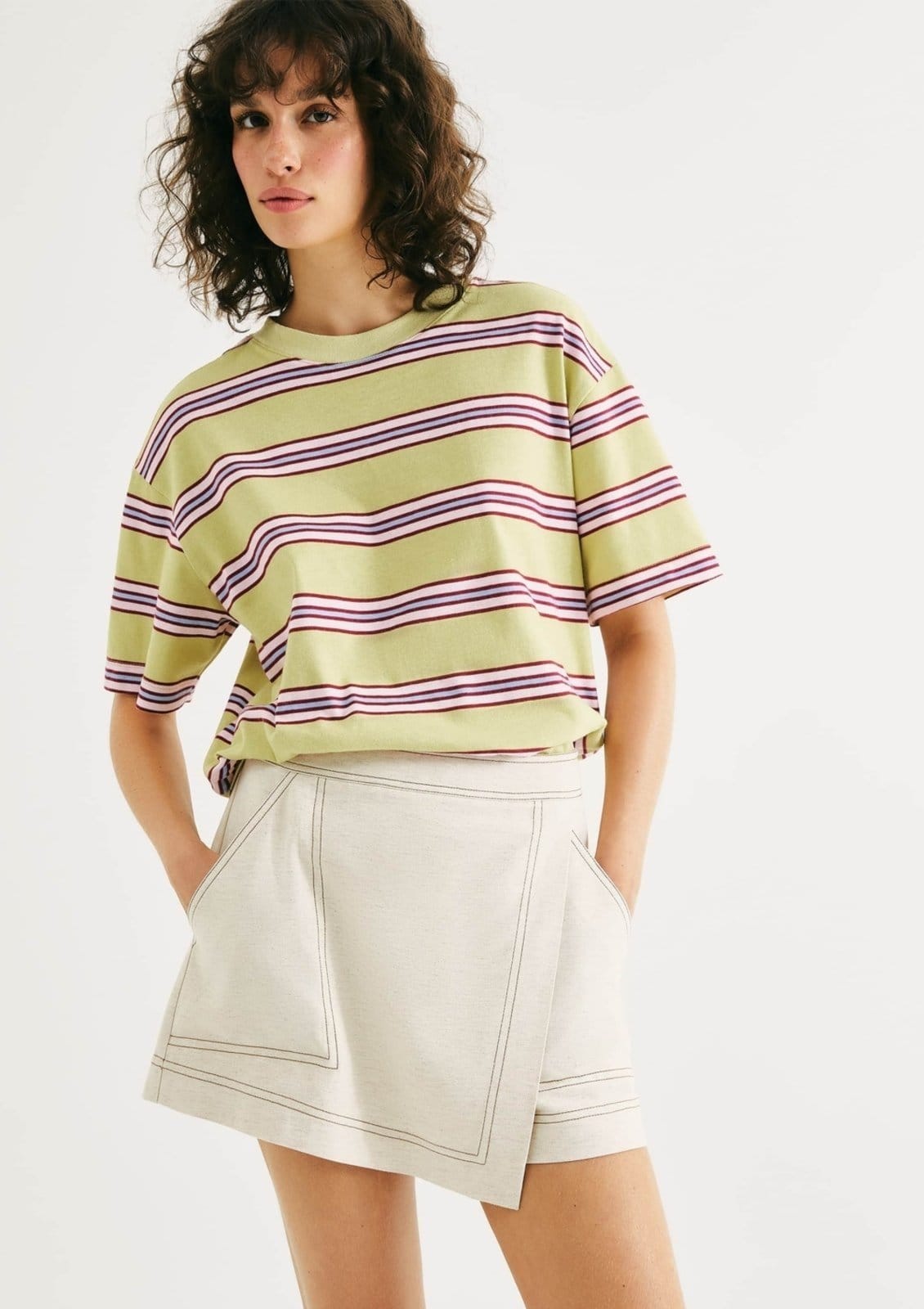 Vista 2 Shorts Saia Cintura Média Com Linho Hering off-white