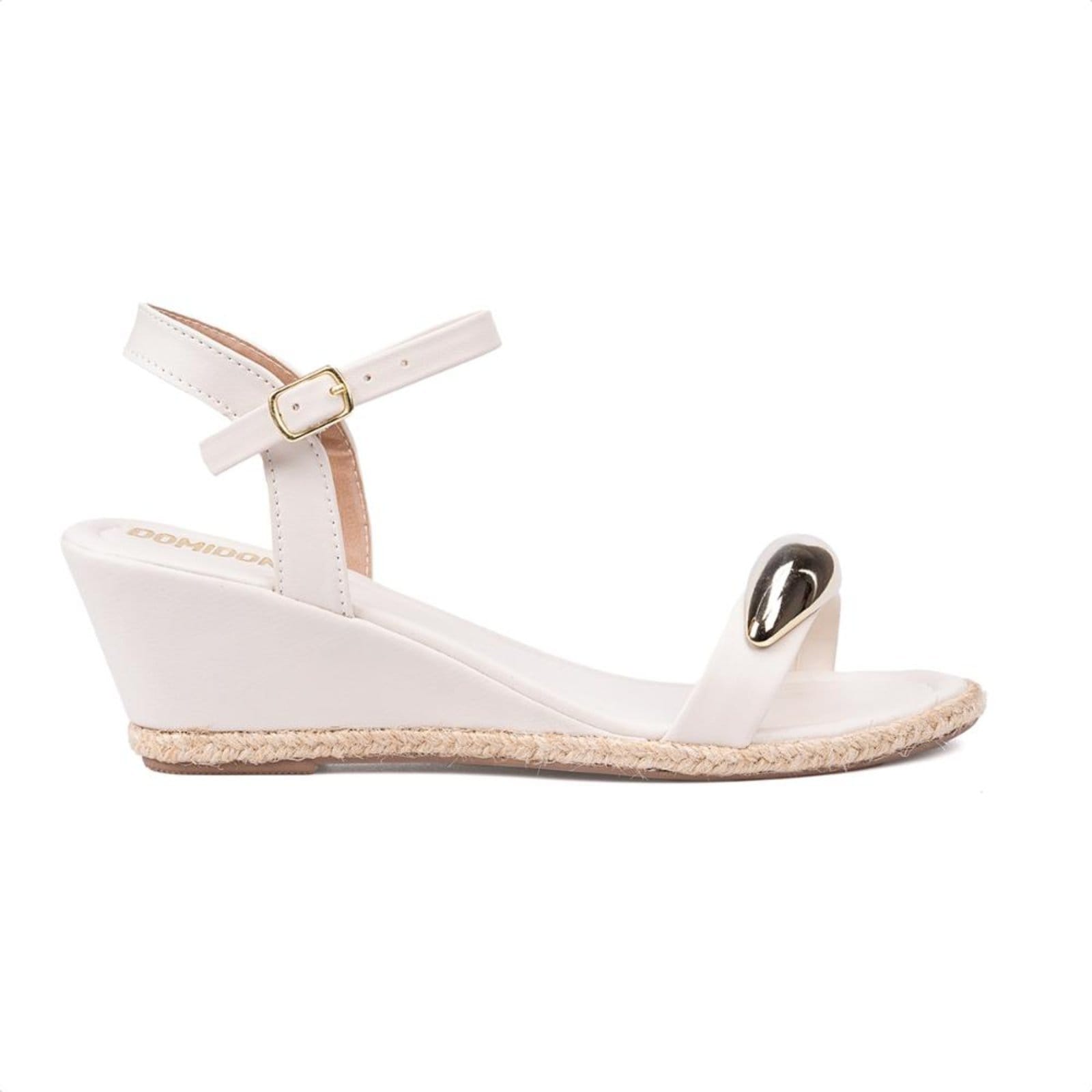 Vista 2 Sandália Feminina Anabela Bico Amendoado Off White Detalhe Metalizado Lesma Domidona off-white white