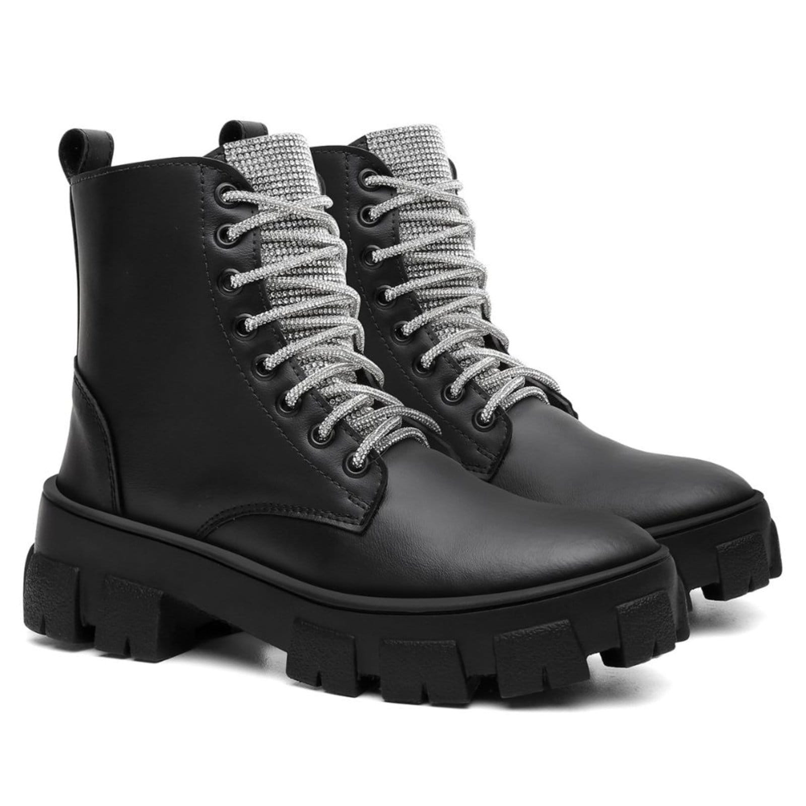 Vista principal Coturno Feminino Salto Tratorada Manta Brilho Strass Santa Rosa preto