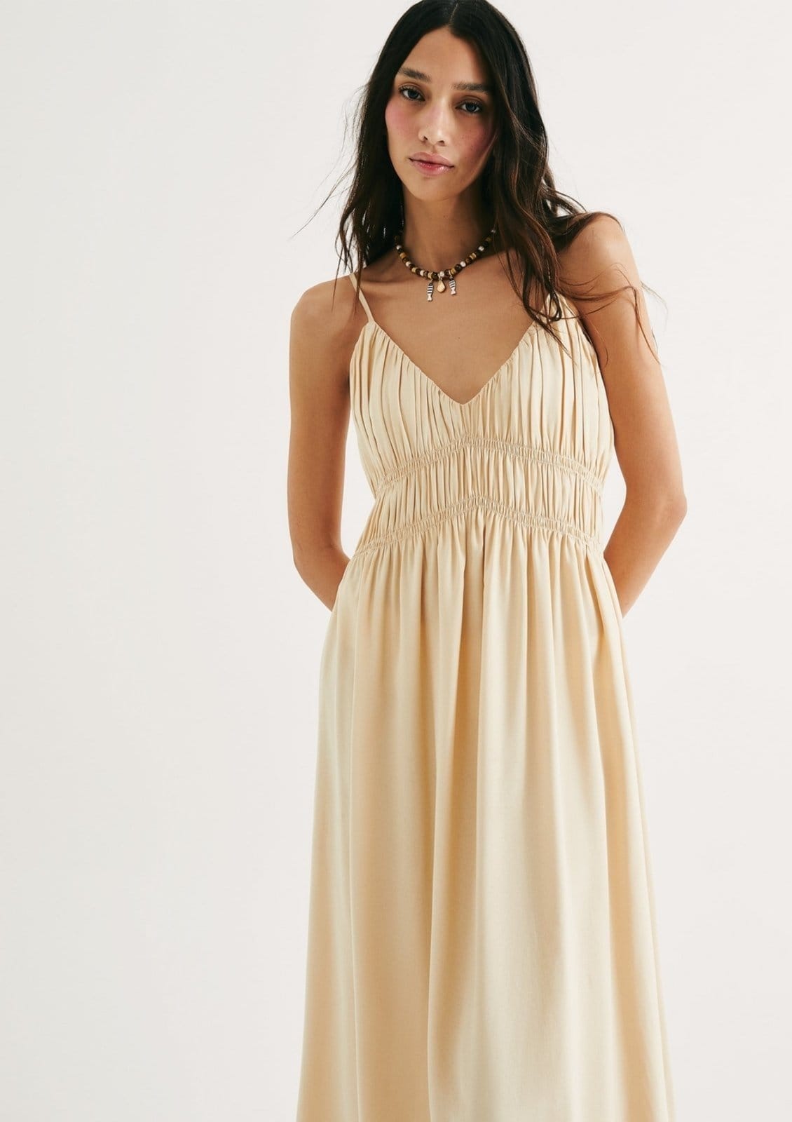 Vista 2 Vestido Longo Em Peach Touch Hering amarelo