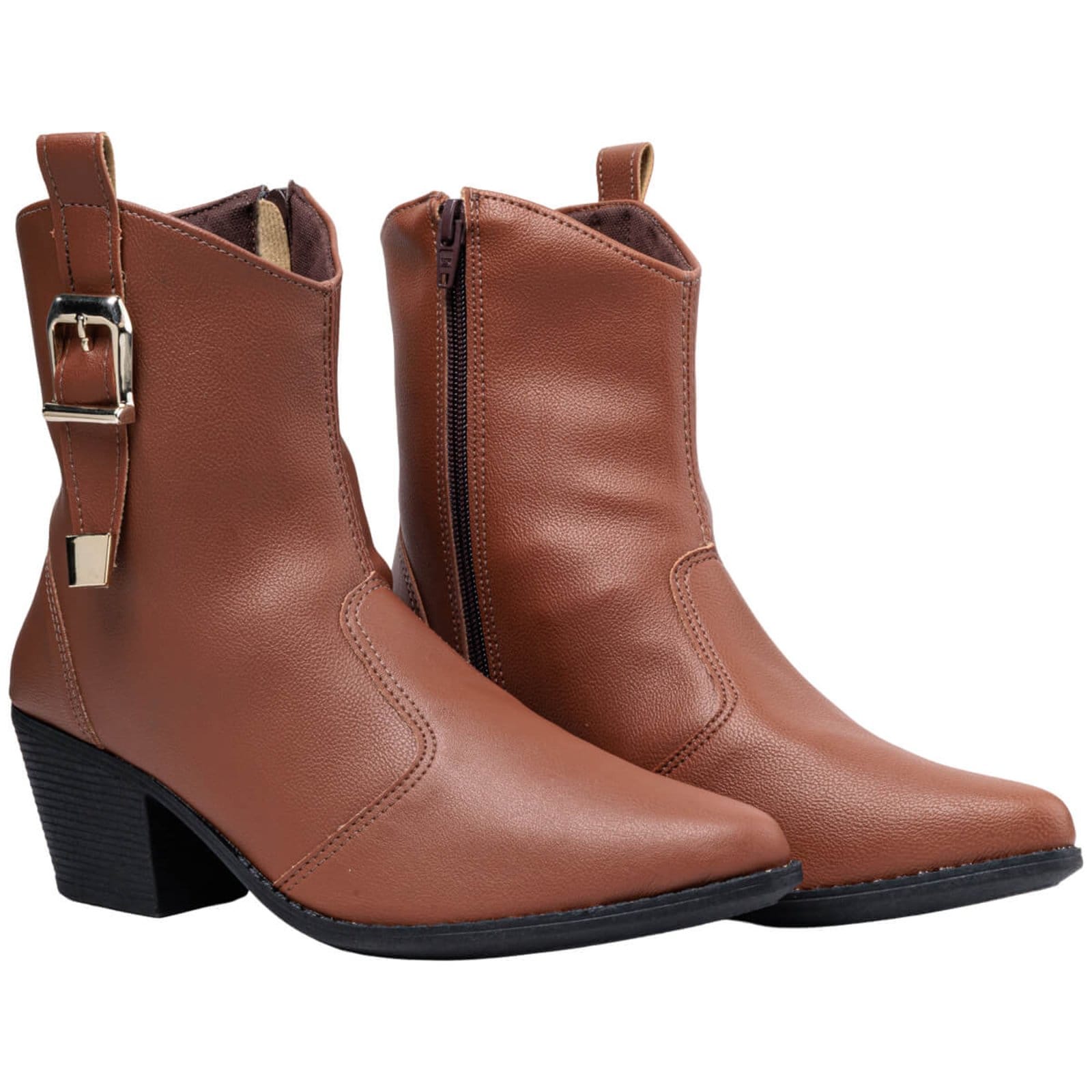 Vista 2 Bota Feminina Texana Country Bico Fino Cano Baixo Boiadeira Confortável Via Angel 69.02 VIA ANGEL caramelo