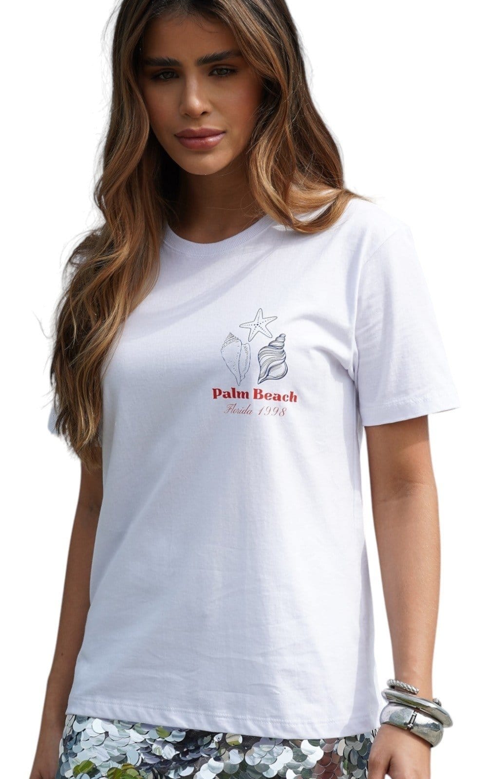 Camiseta Feminina Cianitas Branca Estampa Palm Beach