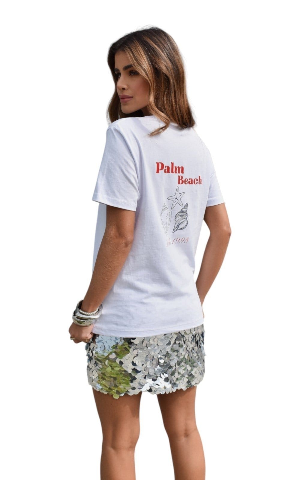 Vista 2 Camiseta Feminina Cianitas Branca Estampa Palm Beach Cianitas branco