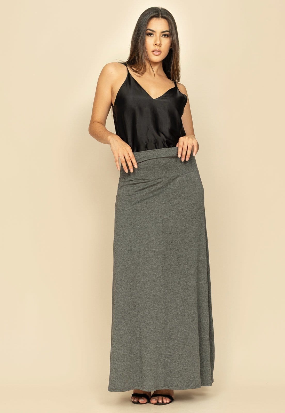 Vista principal Saia Longa Malha SAZ Mescla Amazonia Vital cinza