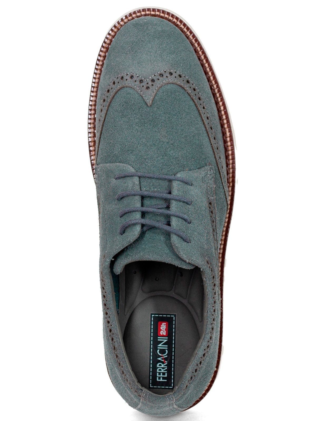 Vista 2 Sapato Masculino Ferracini 24h Social Filadelfia Couro Conforto Cadarço Camurça Chumbo FERRACINI cinza