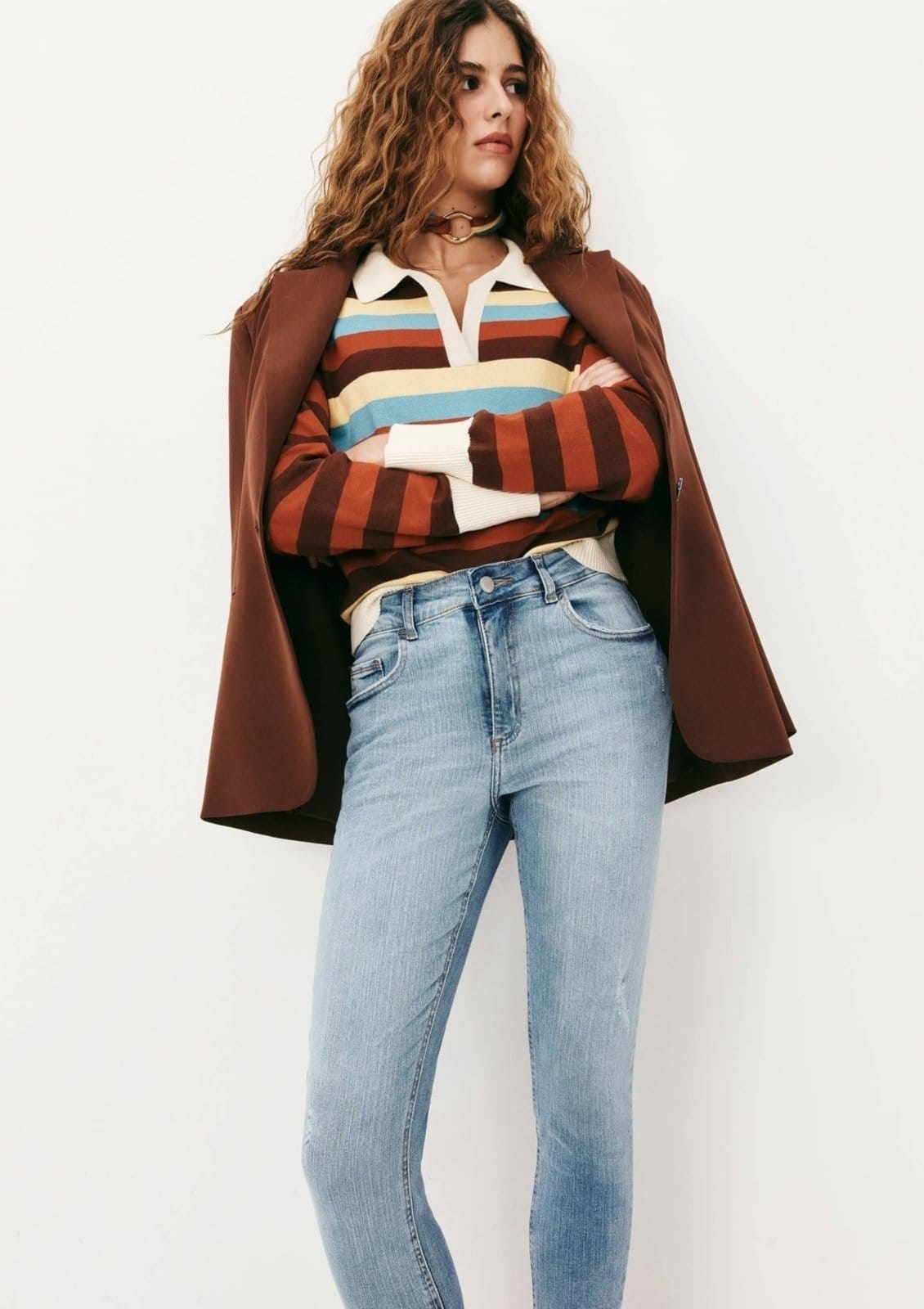 Vista 2 Calça Jeans Básica Feminina Cintura Média Skinny Com Puídos Hering azul