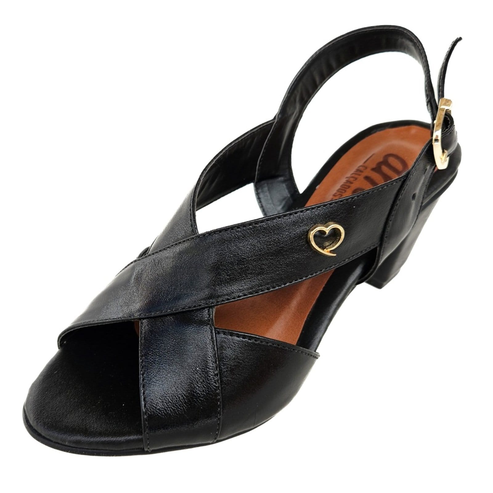 Vista principal Sandália de Salto em Couro Amo Calçados Lovely Preta Amo Calçados preto