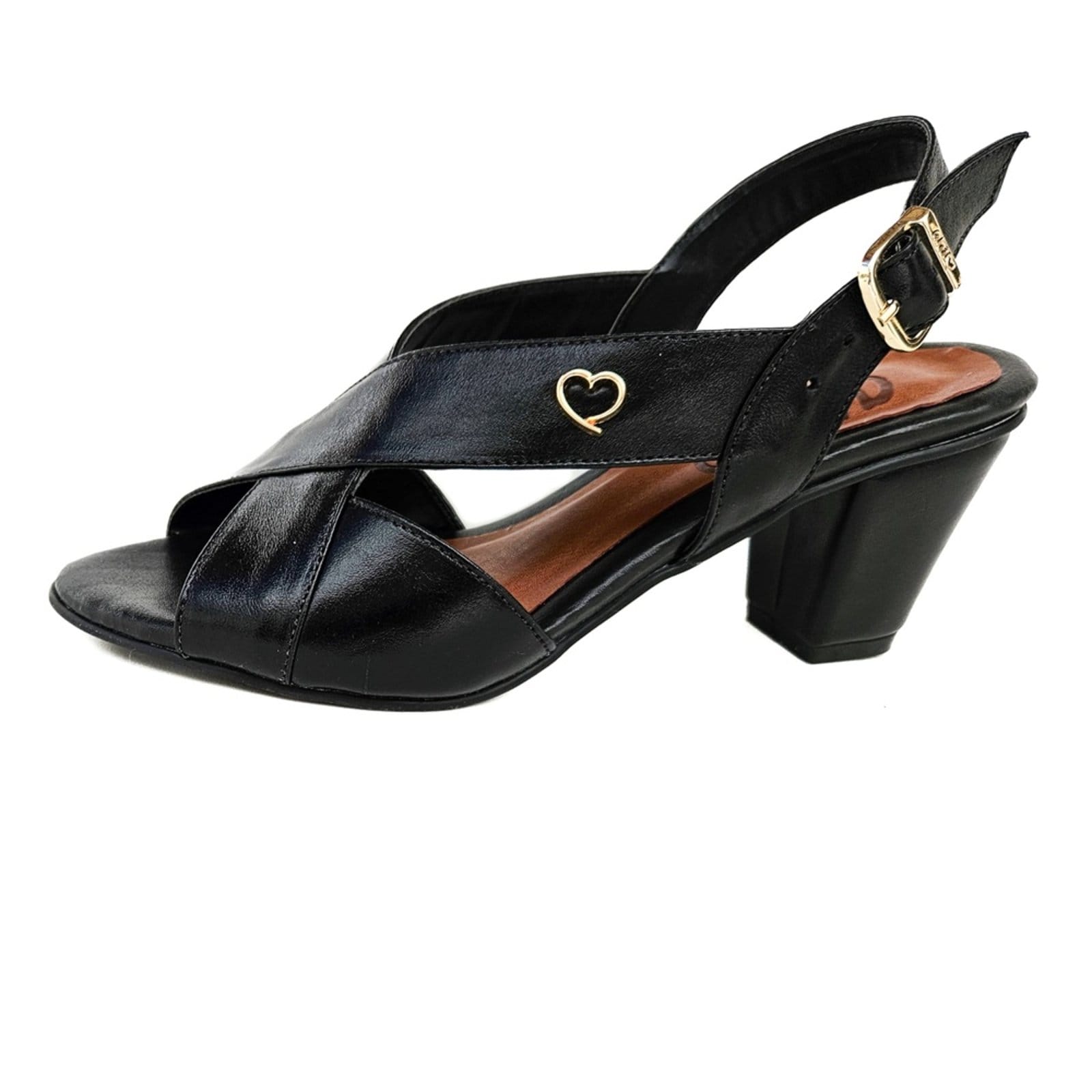 Vista 2 Sandália de Salto em Couro Amo Calçados Lovely Preta Amo Calçados preto