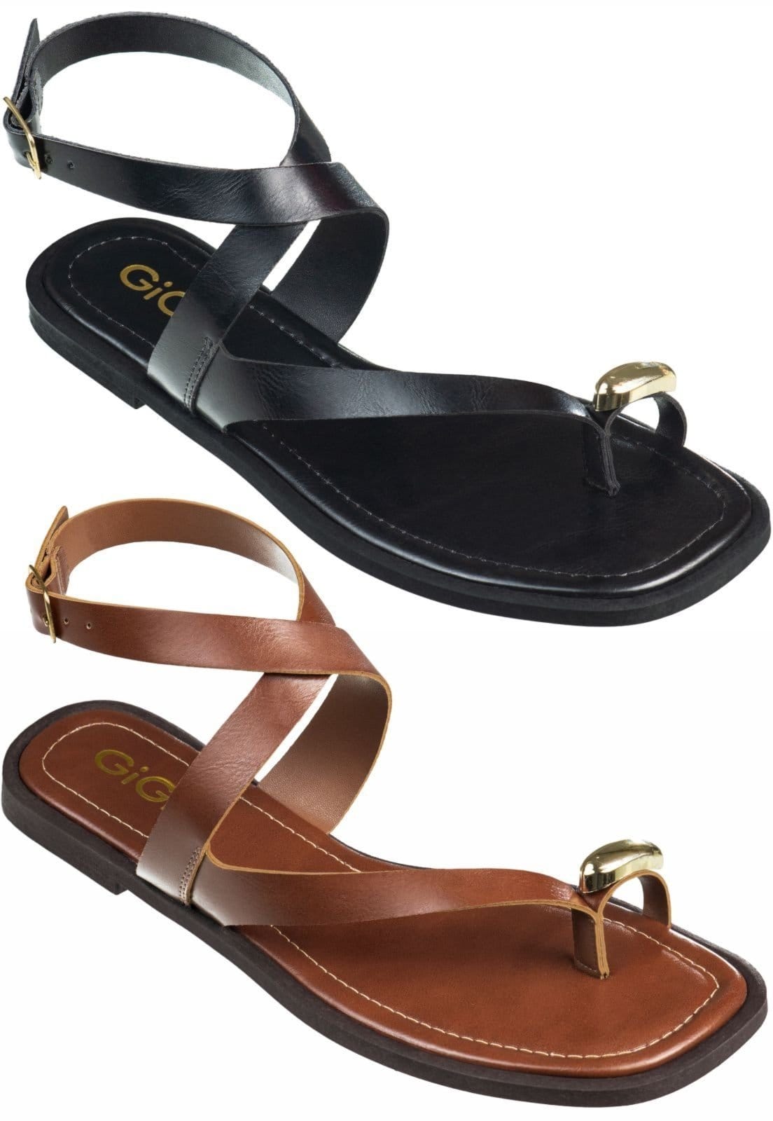 Kit 2 Pares Sandália Rasteira Feminina GiGiL Tiras Cruzadas Detalhe Metalizado Ring Toe