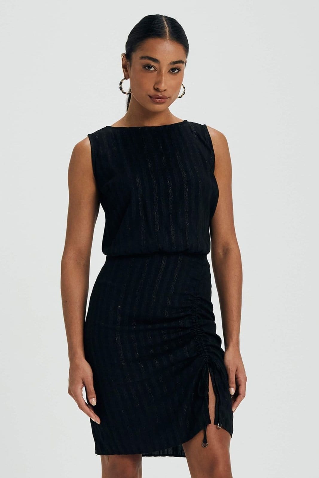 Vista principal Vestido Feminino Lurex Com Franzido Marialícia Marialícia preto