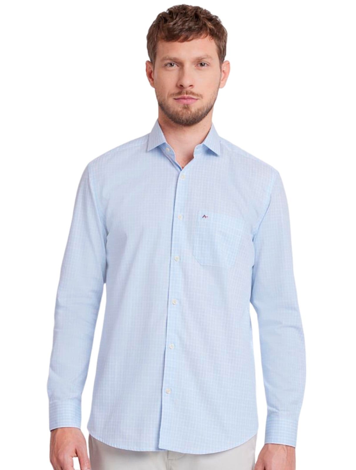 Vista principal Camisa Aramis Masculina Tricoline Regular Micro Xadrez Claro Aramis azul