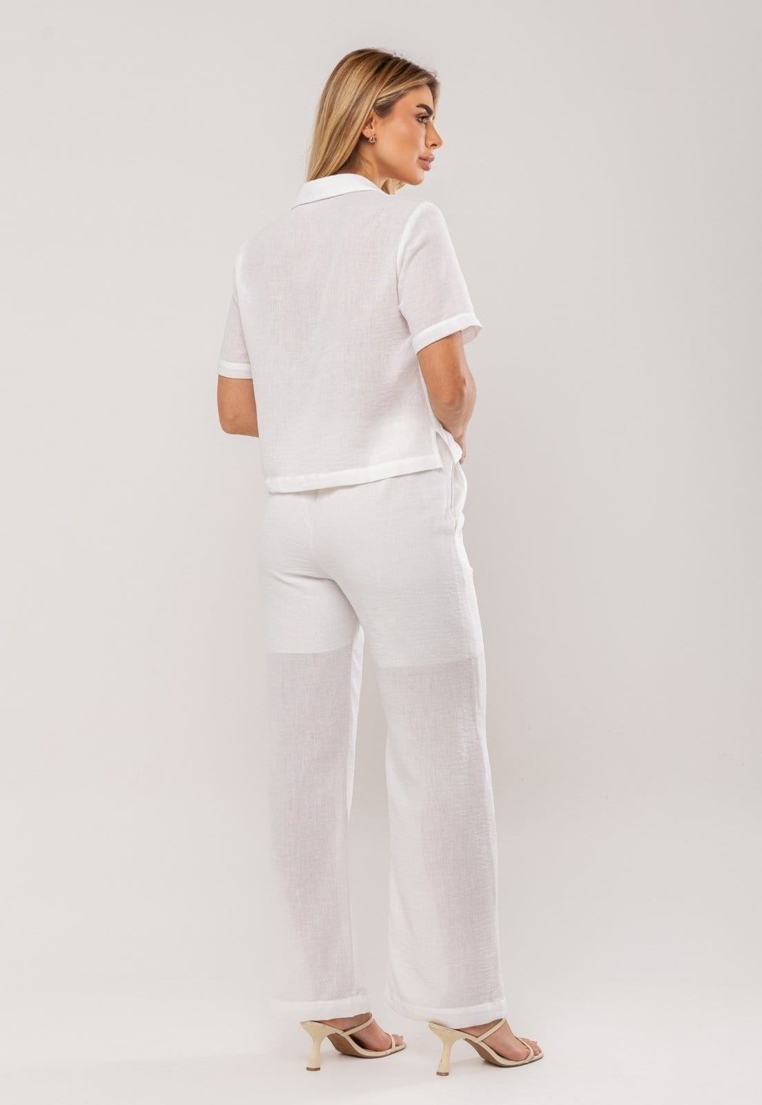 Vista 2 Conjunto Camisa Manga Curta e Calça Pantalona Salvatore Salvatore Fashion branco