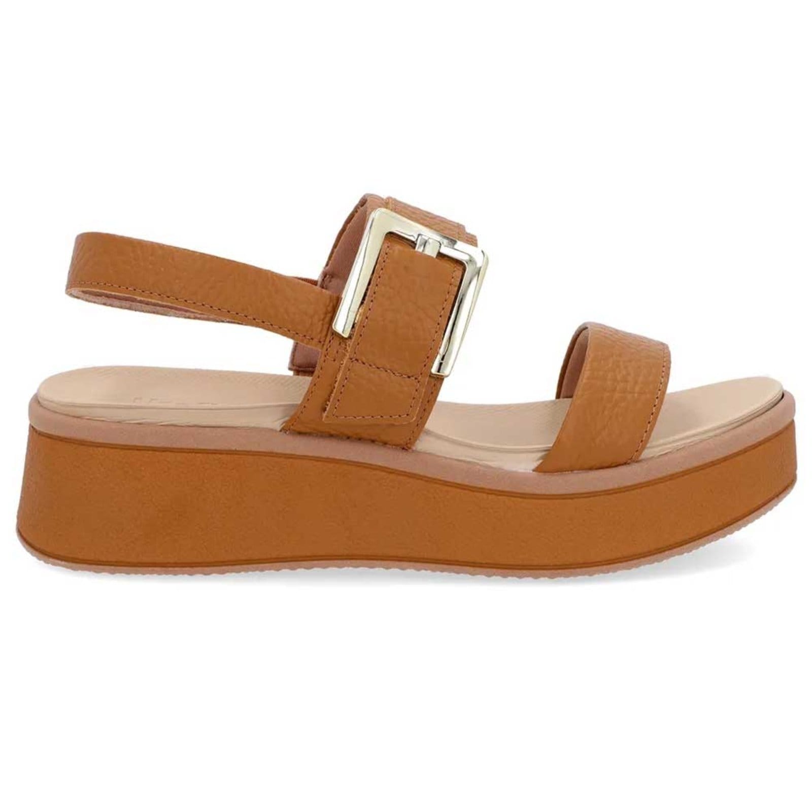 Sandália Anabela Feminina Couro Fivela Tan Usaflex AM23003