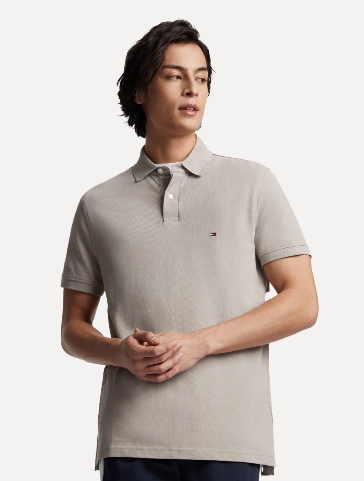 Polo Tommy Hilfiger Masculina Regular Piquet 1985 Taupe Médio