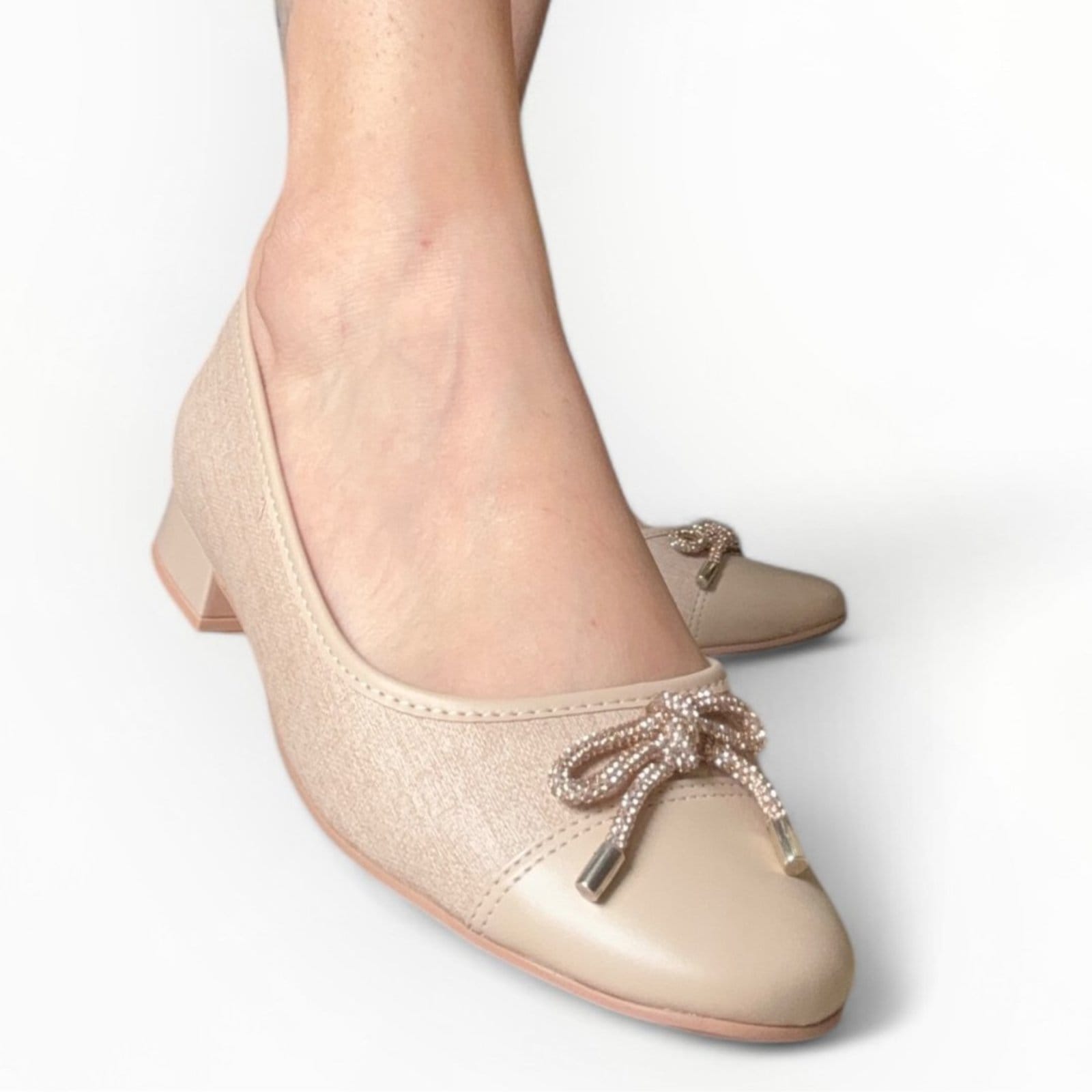 Vista 2 Sapatilha Feminina Textura Jeans Nude Ramarim 2415202-2 RAMARIM bege nude