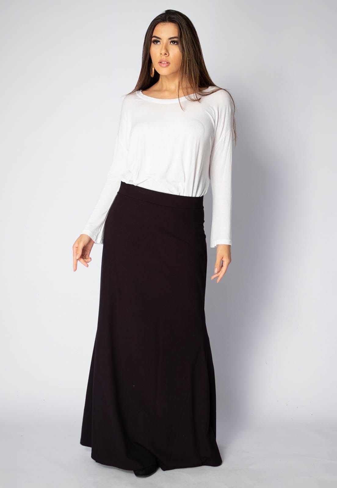 Saia Longa Amazonia Vital Malha Sereia Preta