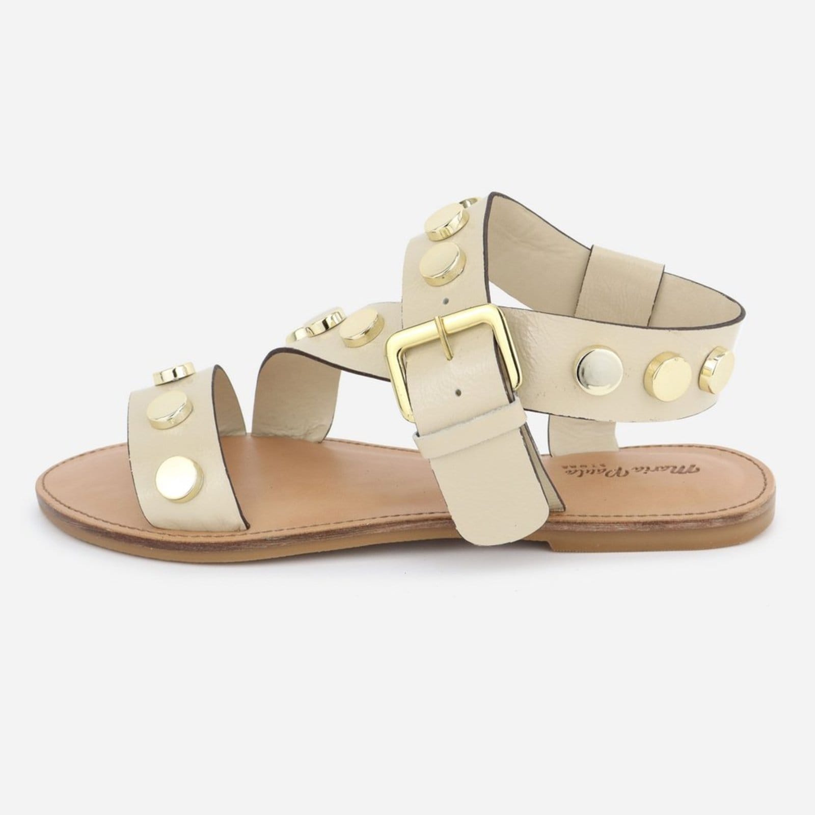 Vista principal Sandália Off Tornozelo Fechamento Maria Paula Couro Rasteira White MARIA PAULA off-white white