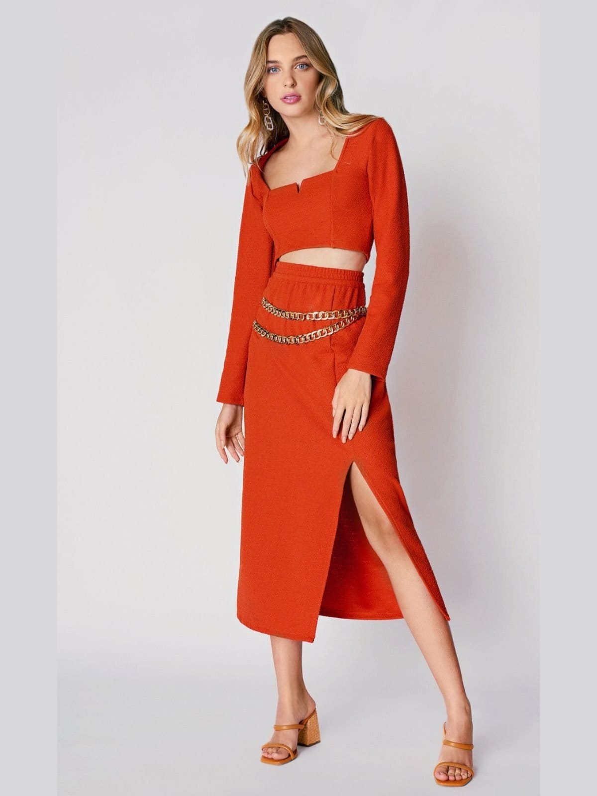 Saia Zinco Midi Reta Com Fenda