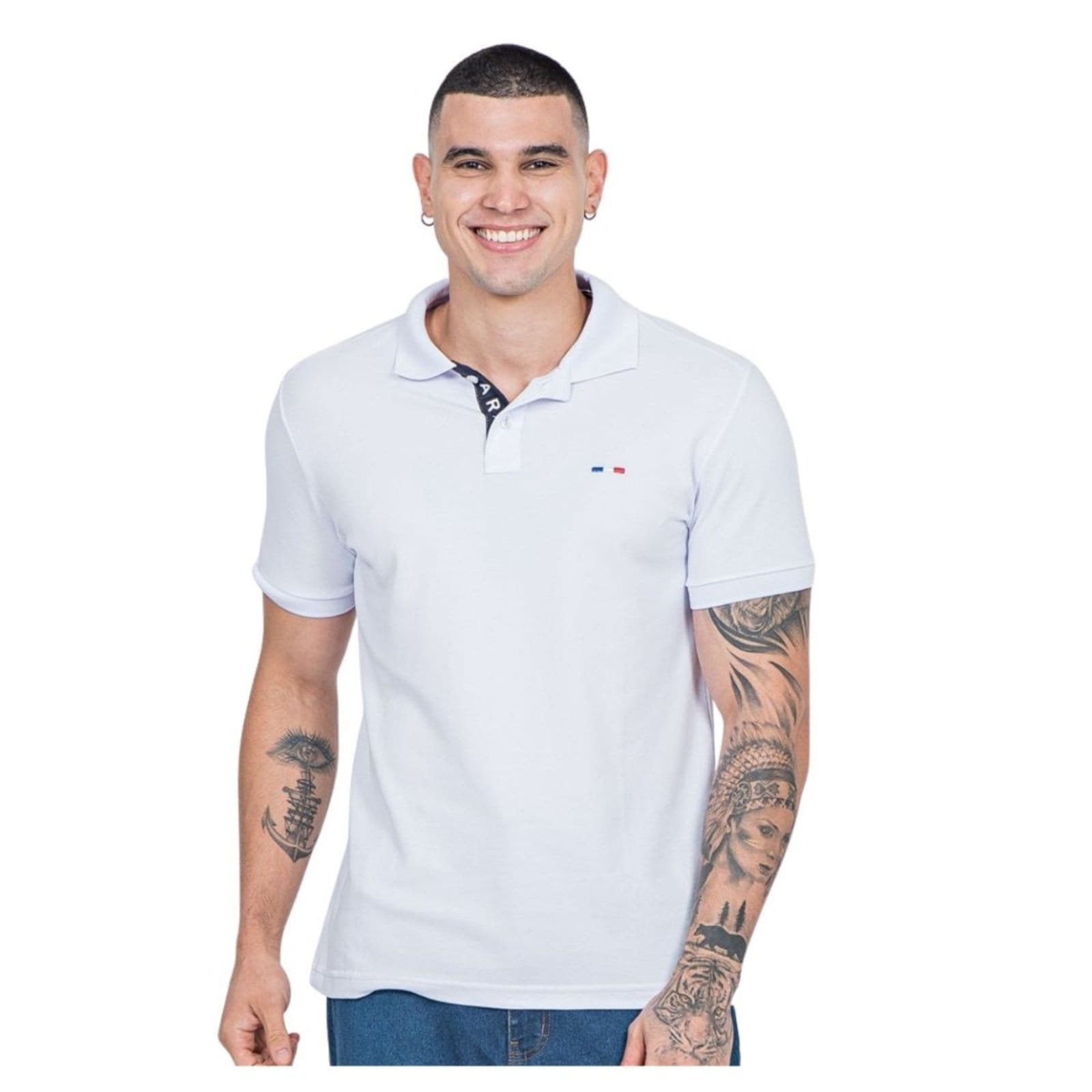 Vista principal Kit 2 Polos Masculina Básicas FMF e Branco Piquet no Estilo Tommy Bordado França FMF bordô
