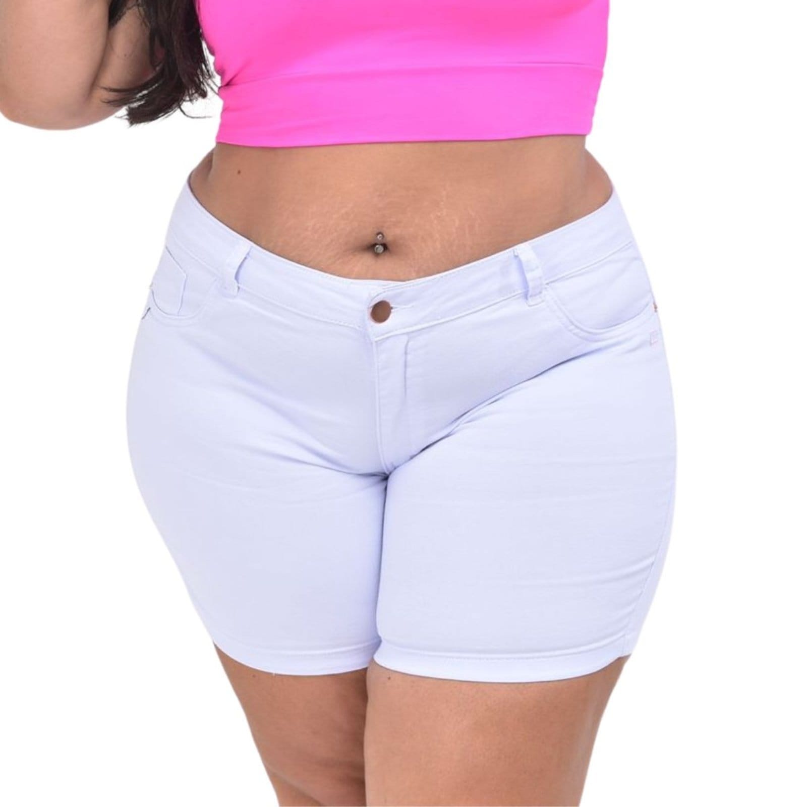Vista principal Bermuda Feminina Branca Jeans Loka Plus Size Jeans Loka branco