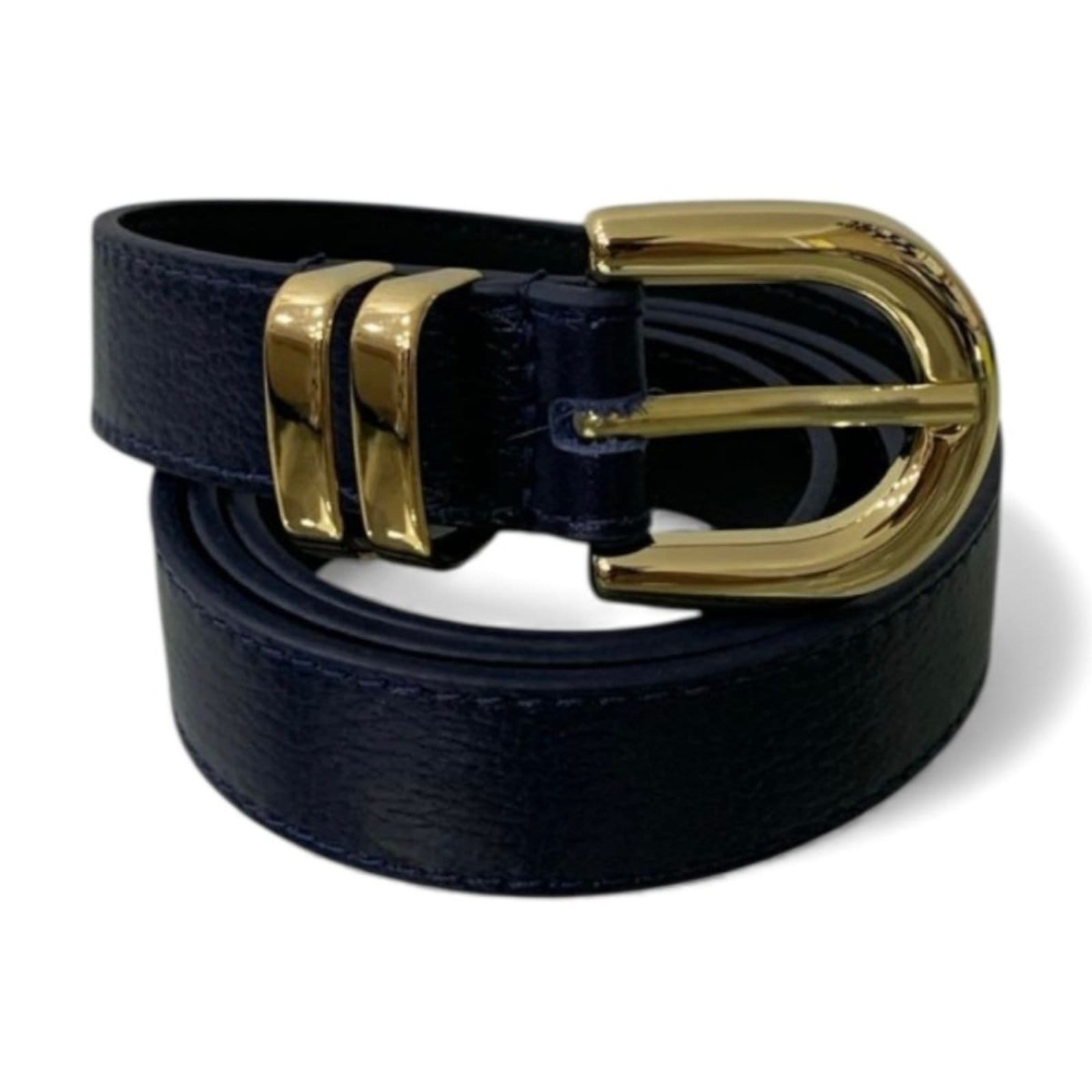 Vista 2 Cinto Feminino em Couro Fivela Dourada 030 Mariart azul marinho