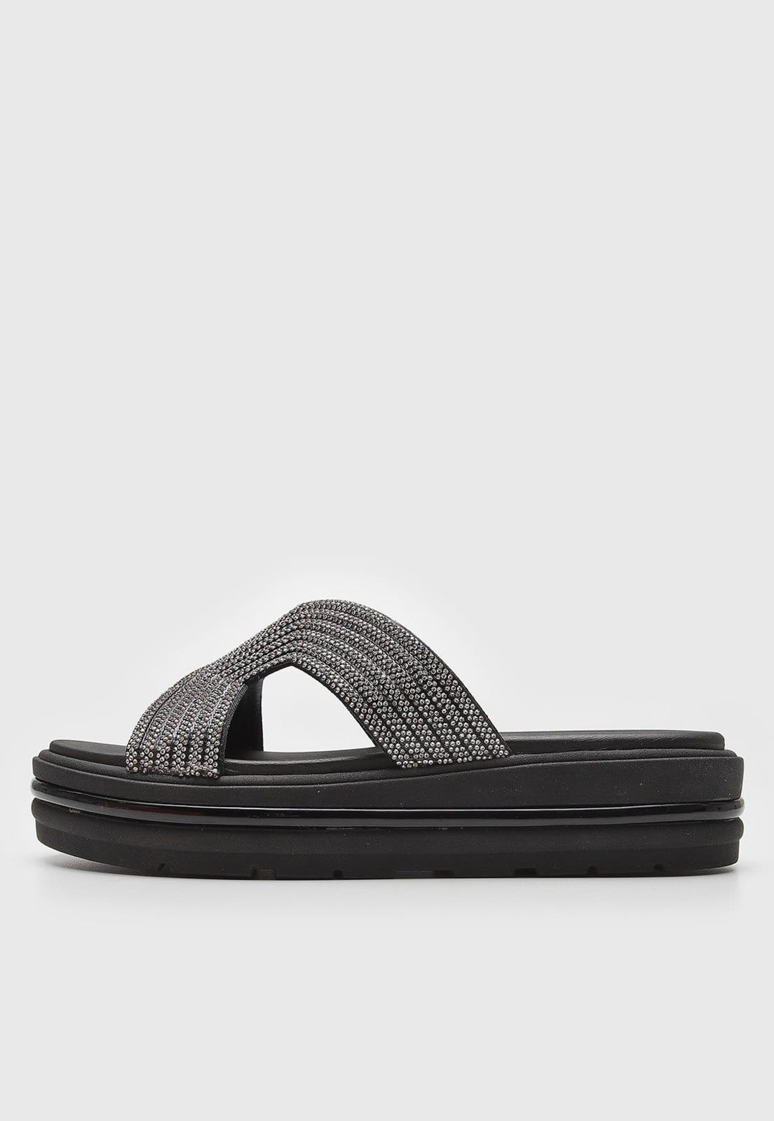 Vista principal Rasteira Flatform cê Hotfix Preta BEBECÊ preto