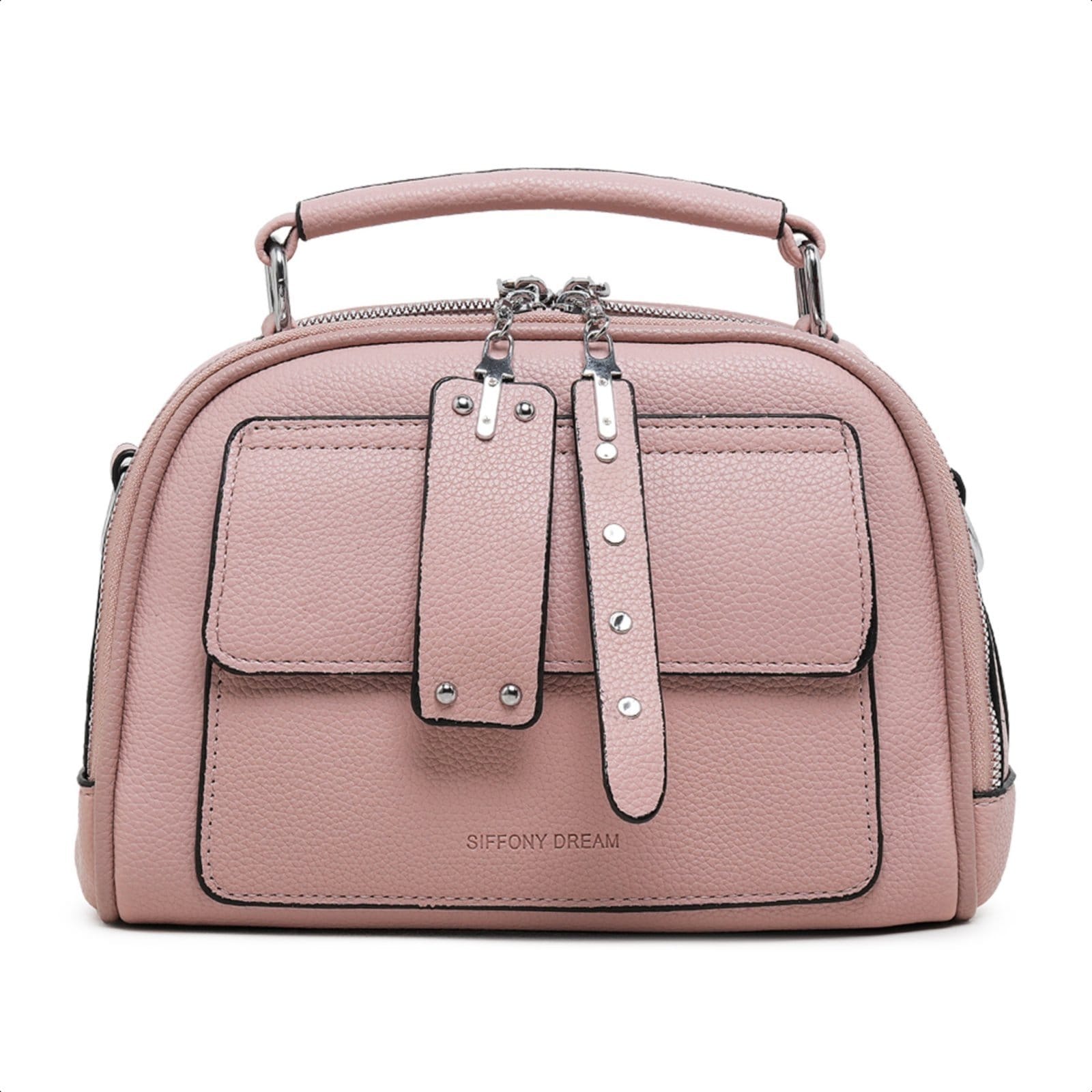 Vista principal Bolsa Transversal Couro Bolsinha Feminina Moderna Compacta Pinneri rosa