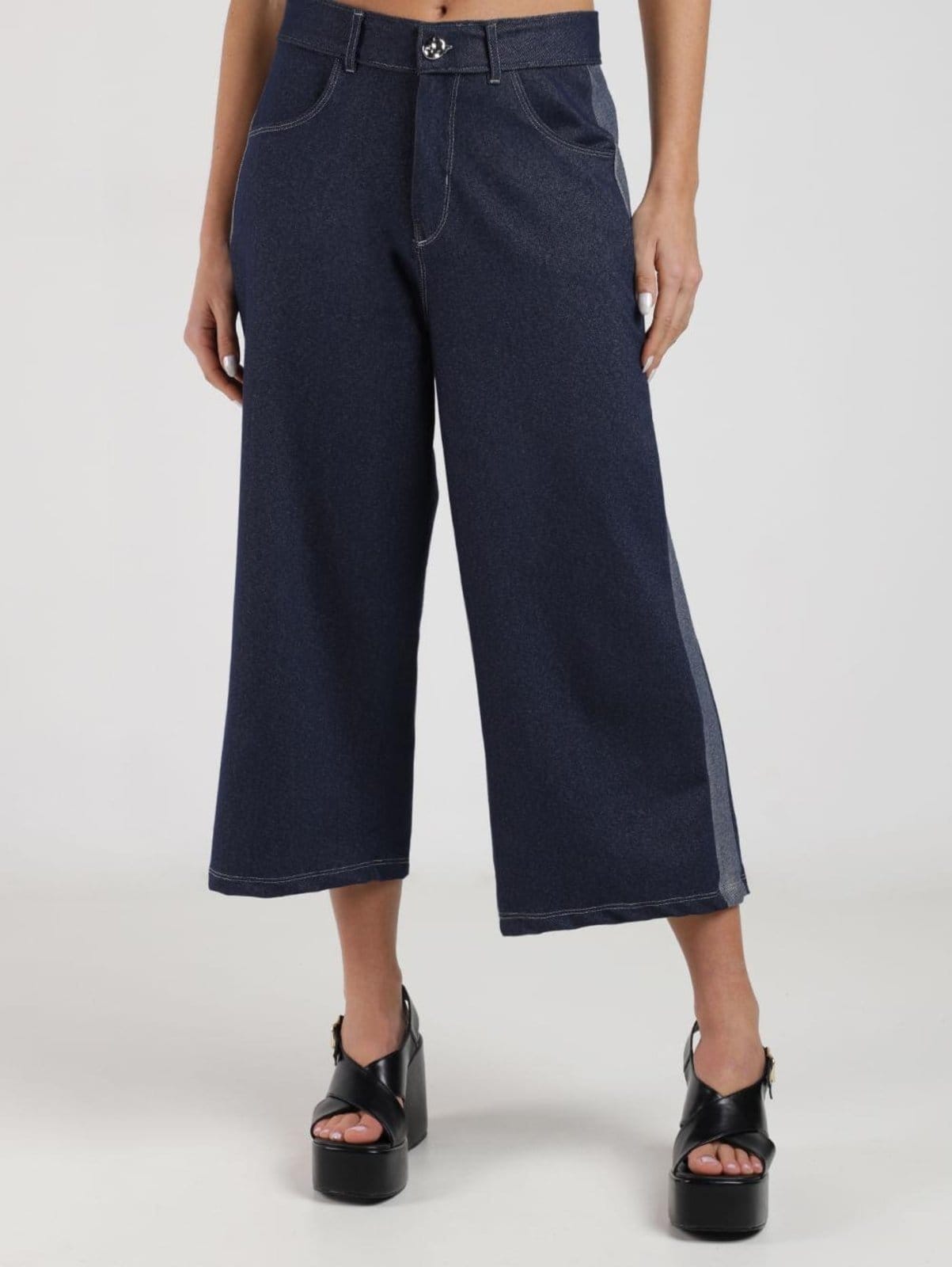 Calça Malha Jeans Pantacourt Autentique Feminina MARINHO