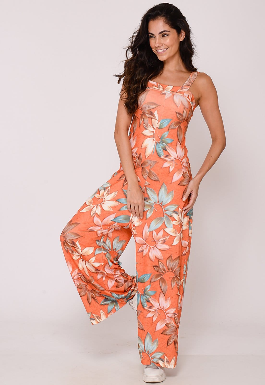 Vista 2 Macacão Pantalona Alça Fina B’Bonnie Estampa B'Bonnie estampado