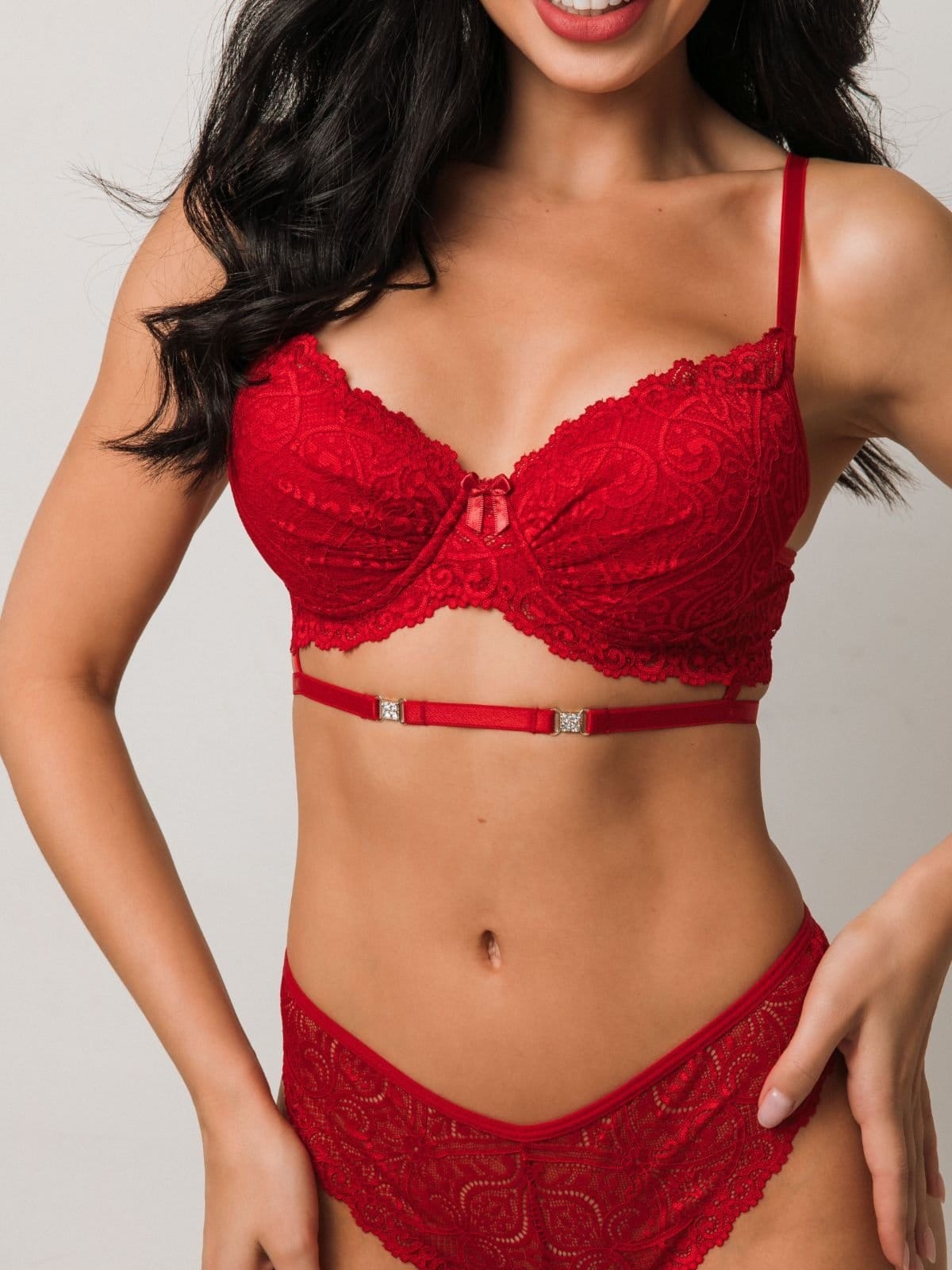 Vista 2 Conjunto Lingerie em Renda M'Lev vermelho