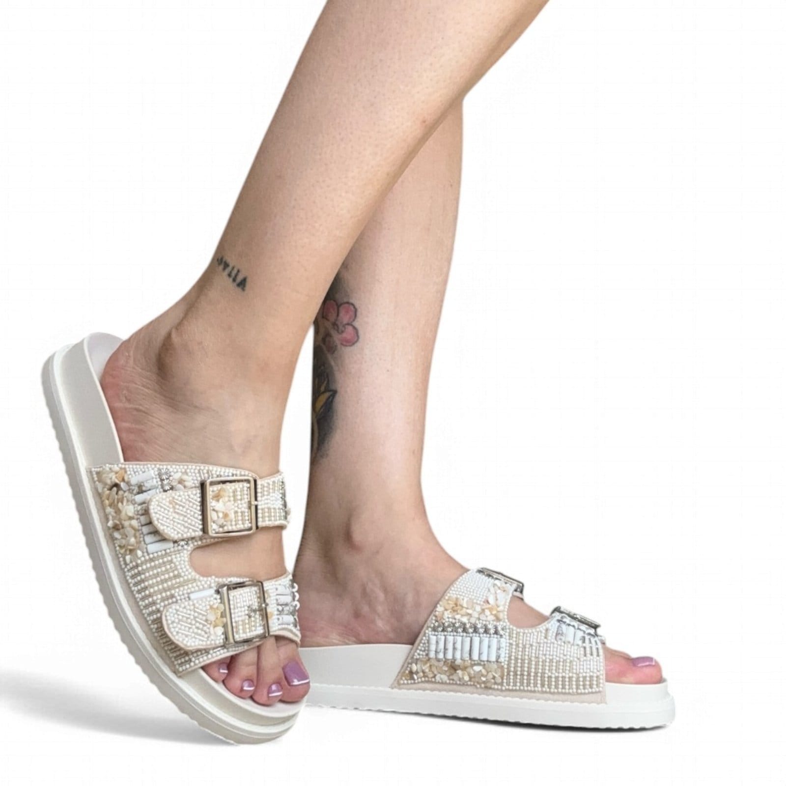 Vista 2 Chinelo Off White Pedraria Ramarim Fivela Feminino 2447237-3 RAMARIM off-white white