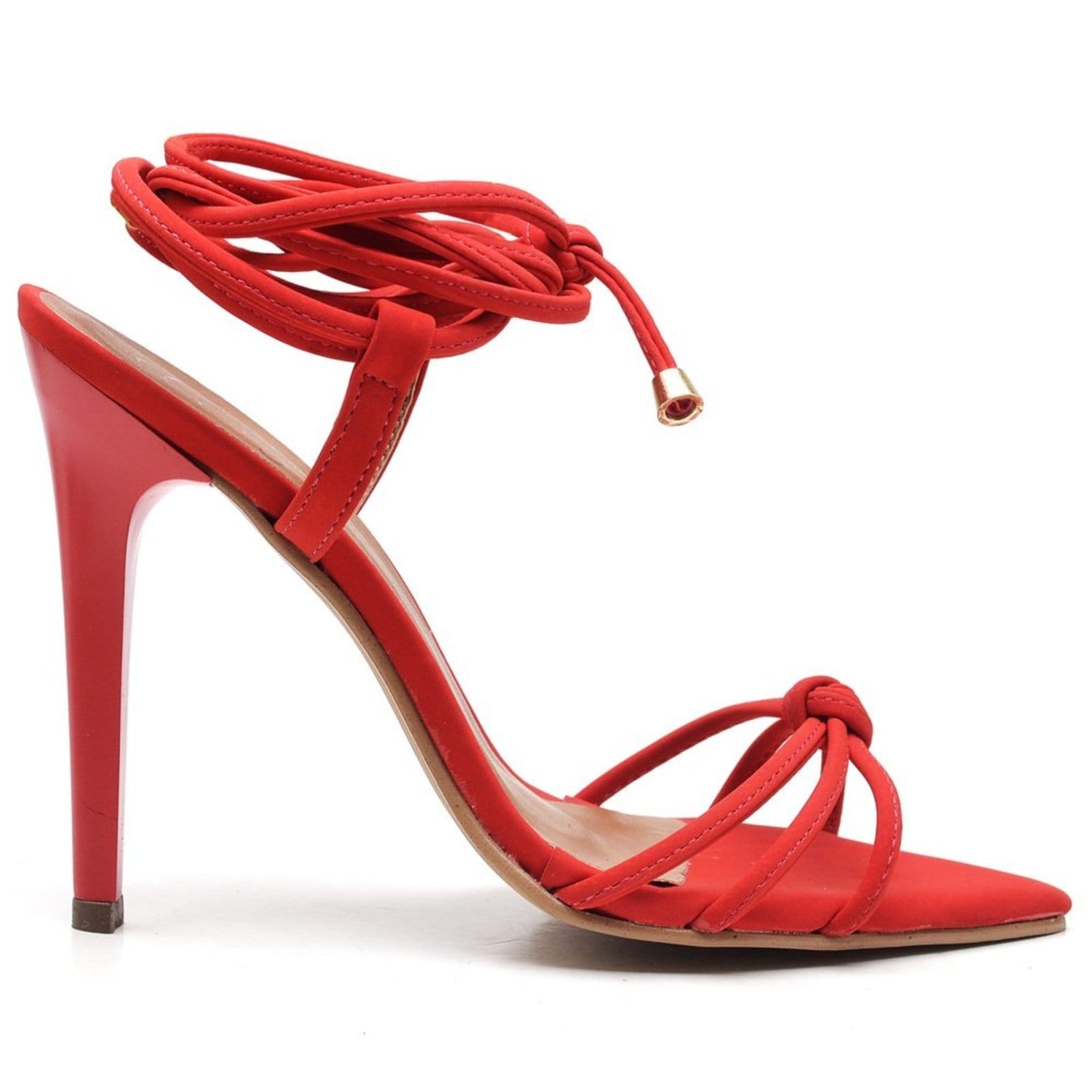 Vista 2 Sandália Salto Alto em Couro Bico Folha Ella's ZAFREM vermelho