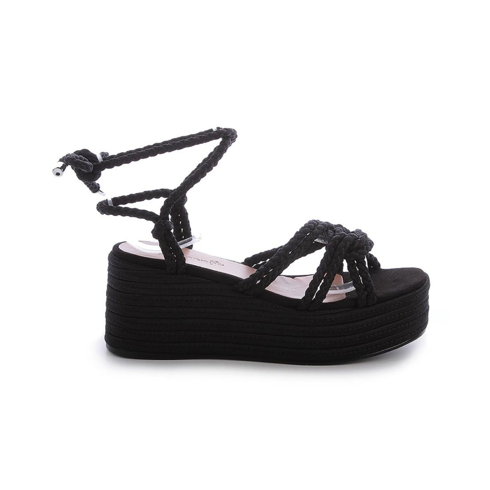 Vista principal Sandália Damannu Cordas Hope Rolete Trançado - Salto 7cm Damannu Shoes preto