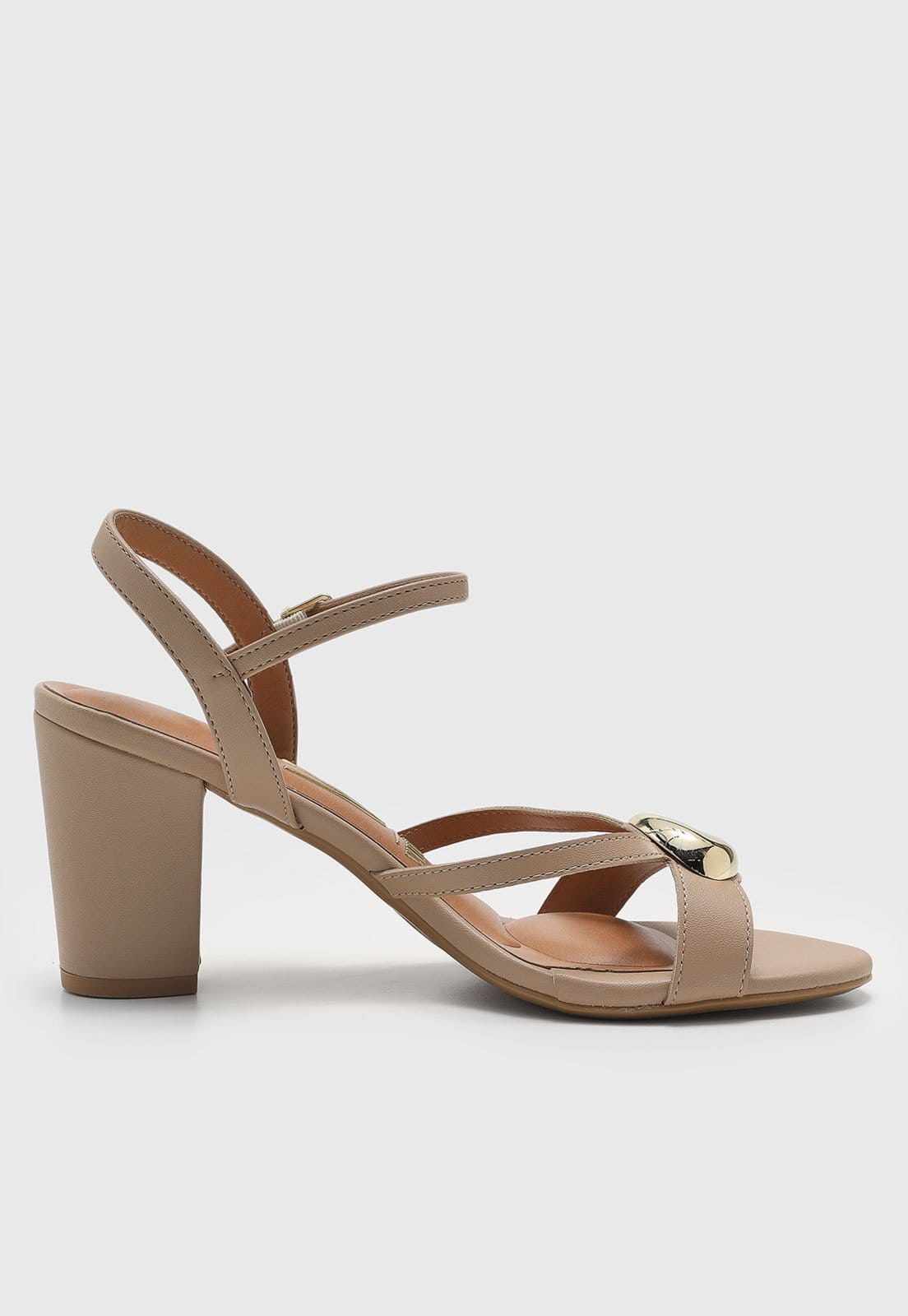 Vista 2 Sandália Feminina Vizzano Salto Médio Detalhe Dourado VIZZANO nude