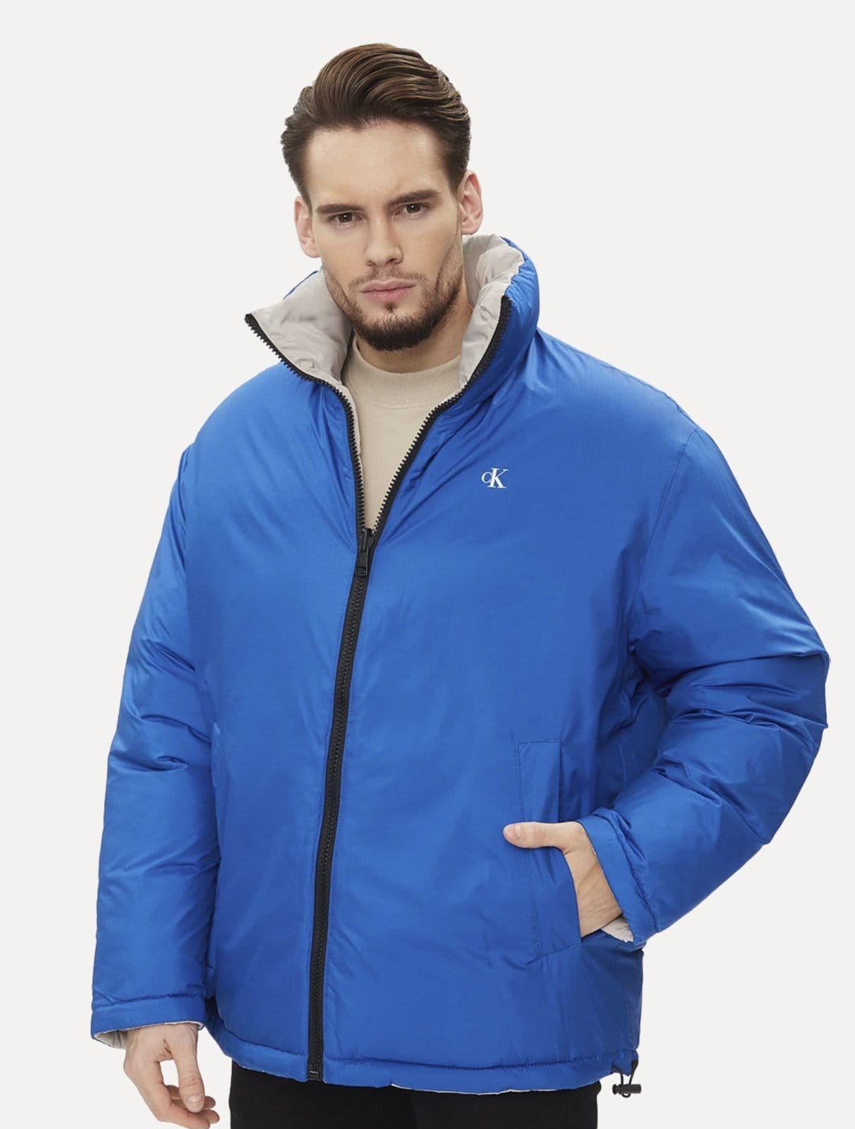 Vista principal Jaqueta Calvin Klein Jeans Dupla Face Puffer Reversible 90 Cinza/ Azul Royal Calvin Klein cinza azul
