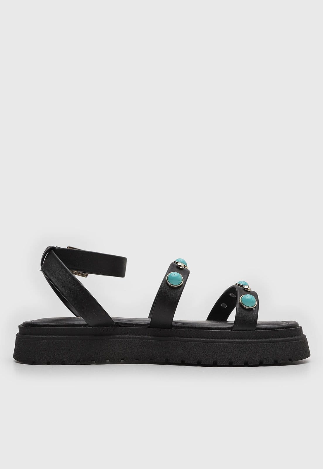 Vista 2 Sandália Feminina Via Uno Baixa Pedraria Preta VIA UNO preto