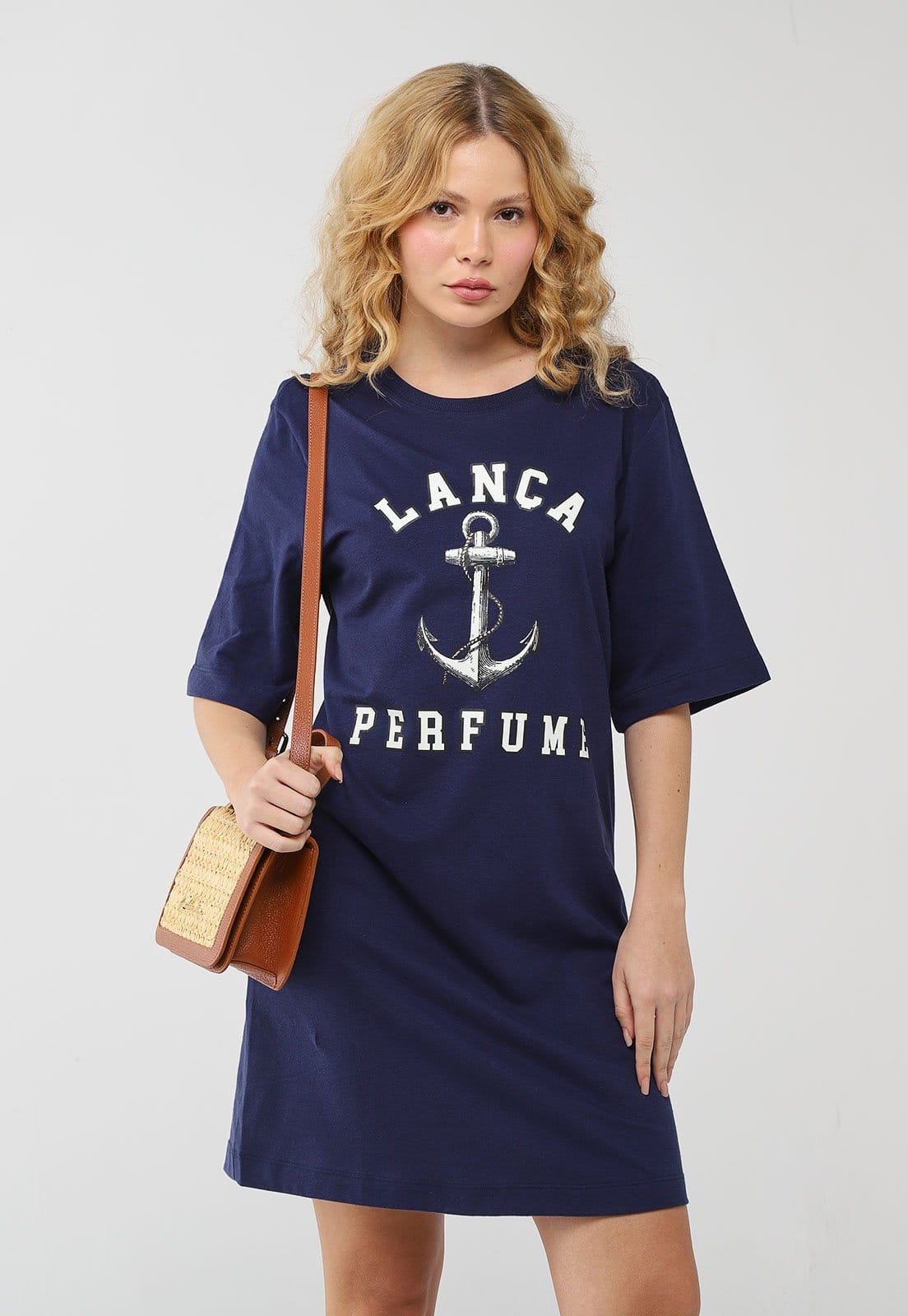 Vista principal Vestido Feminino Lança Perfume Estampa Náutica Lança Perfume azul marinho