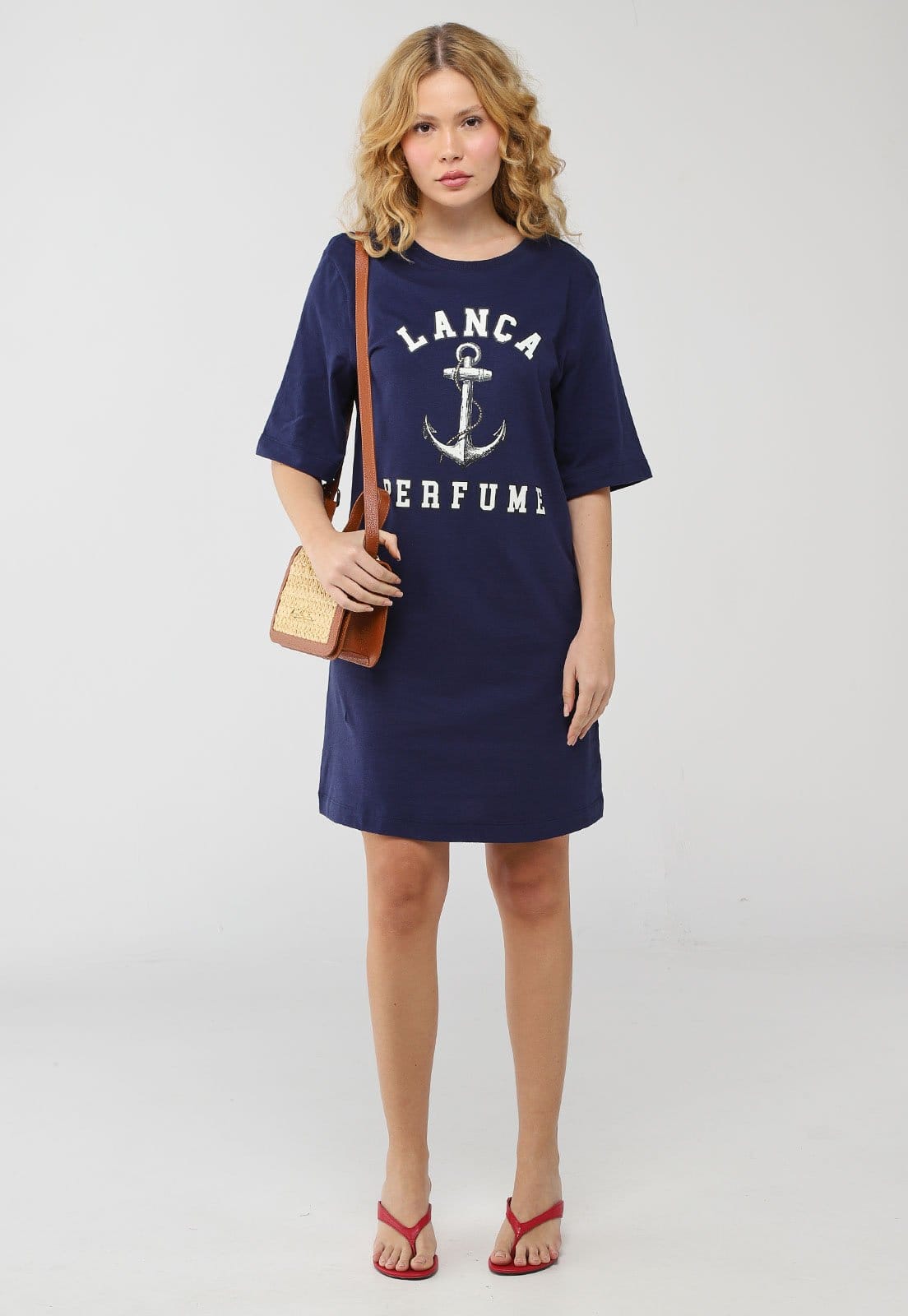 Vista 2 Vestido Feminino Lança Perfume Estampa Náutica Lança Perfume azul marinho